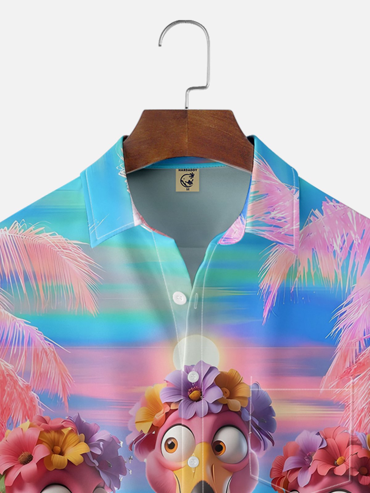 Moisture-wicking Fun Flamingo Afternoon Tea Art Young Pink Chest Pocket Hawaiian Shirt