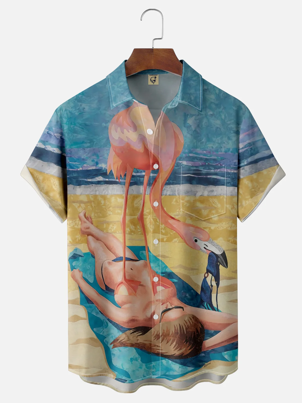 Moisture-wicking Funny Flamingo Funny Beach Art Chest Pocket Hawaiian Shirt