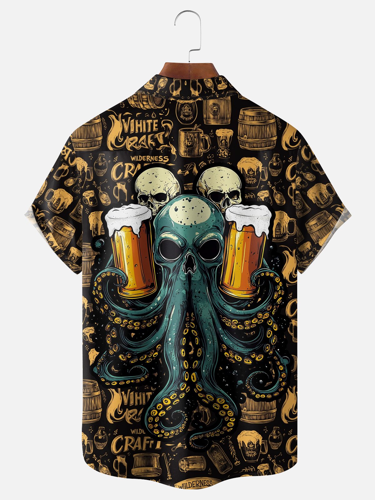 Moisture-wicking Octopus Beer Chest Pocket Hawaiian Shirt