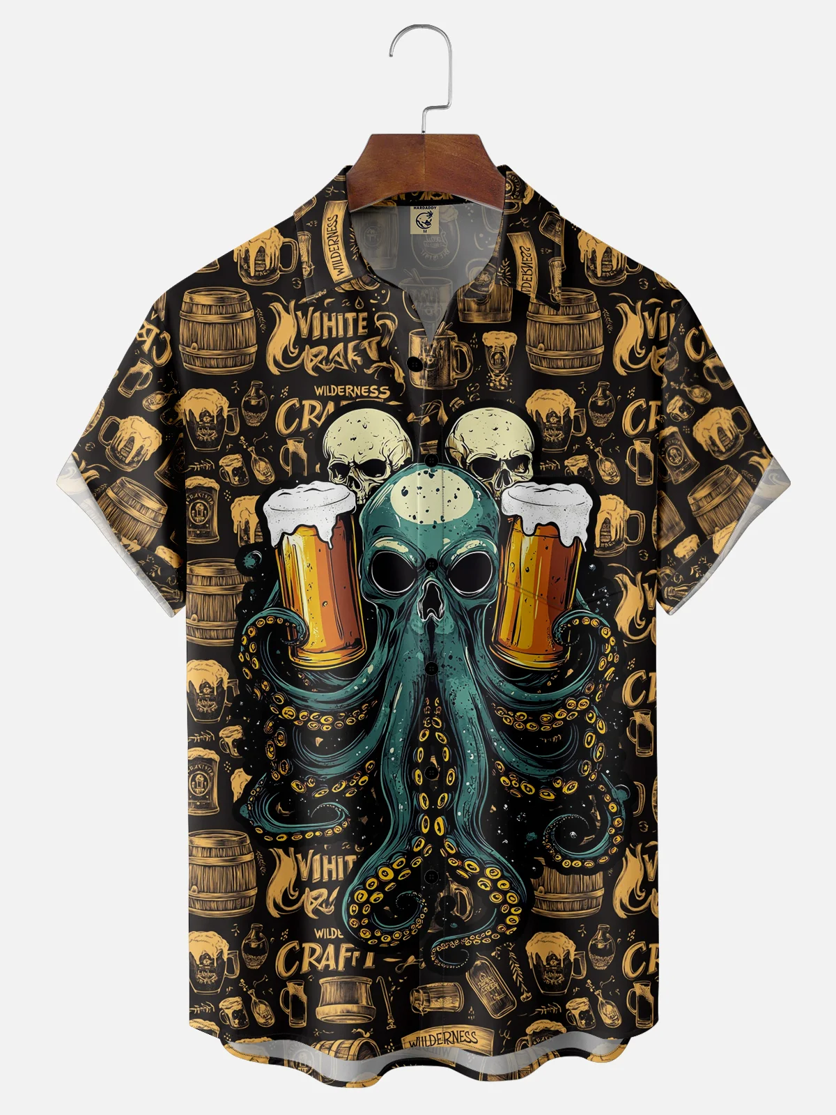 Moisture-wicking Octopus Beer Chest Pocket Hawaiian Shirt