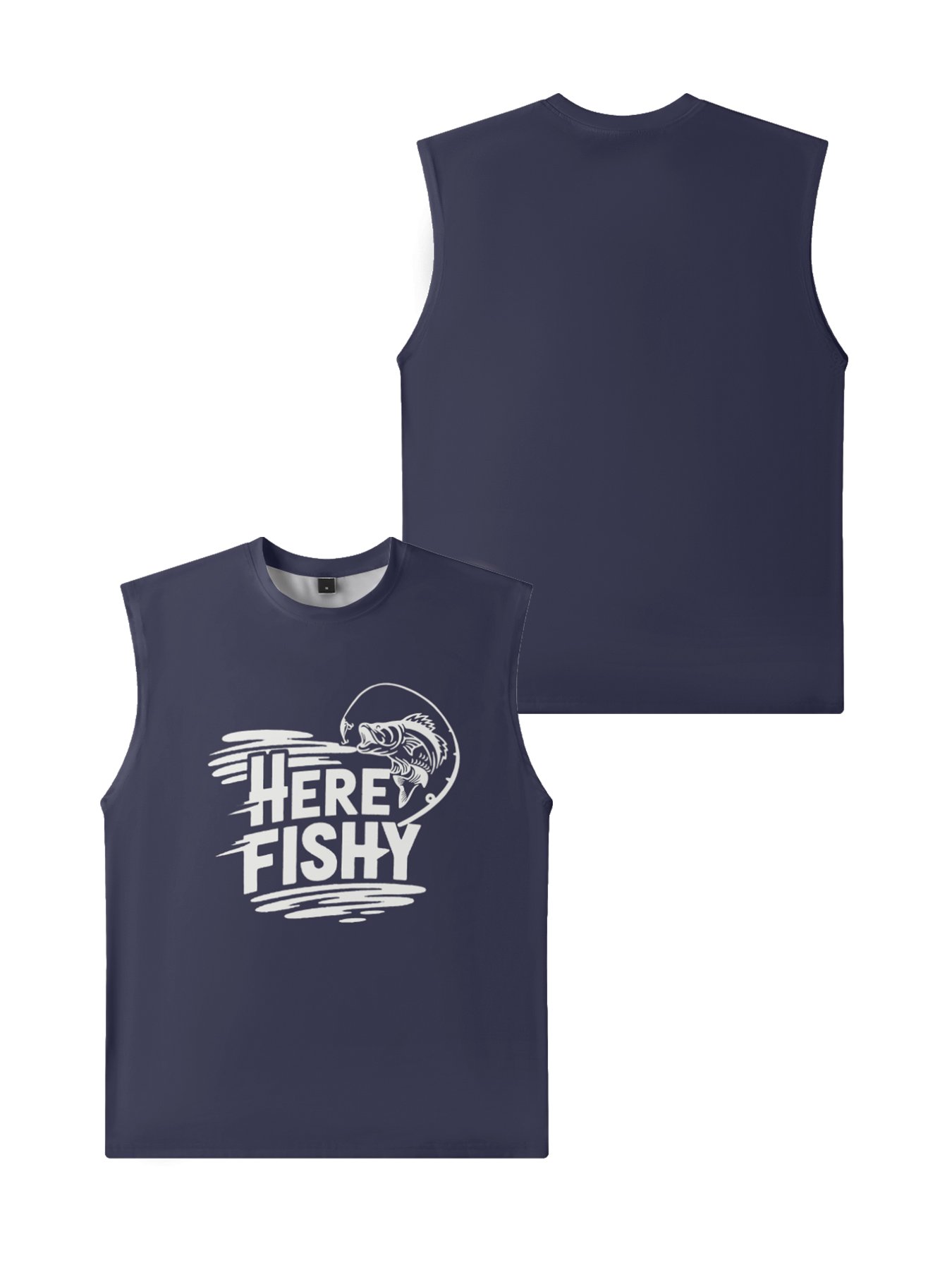 Mens Crewneck Tank Tops Fishing Here Fishy Beach Sleeveless Shirts