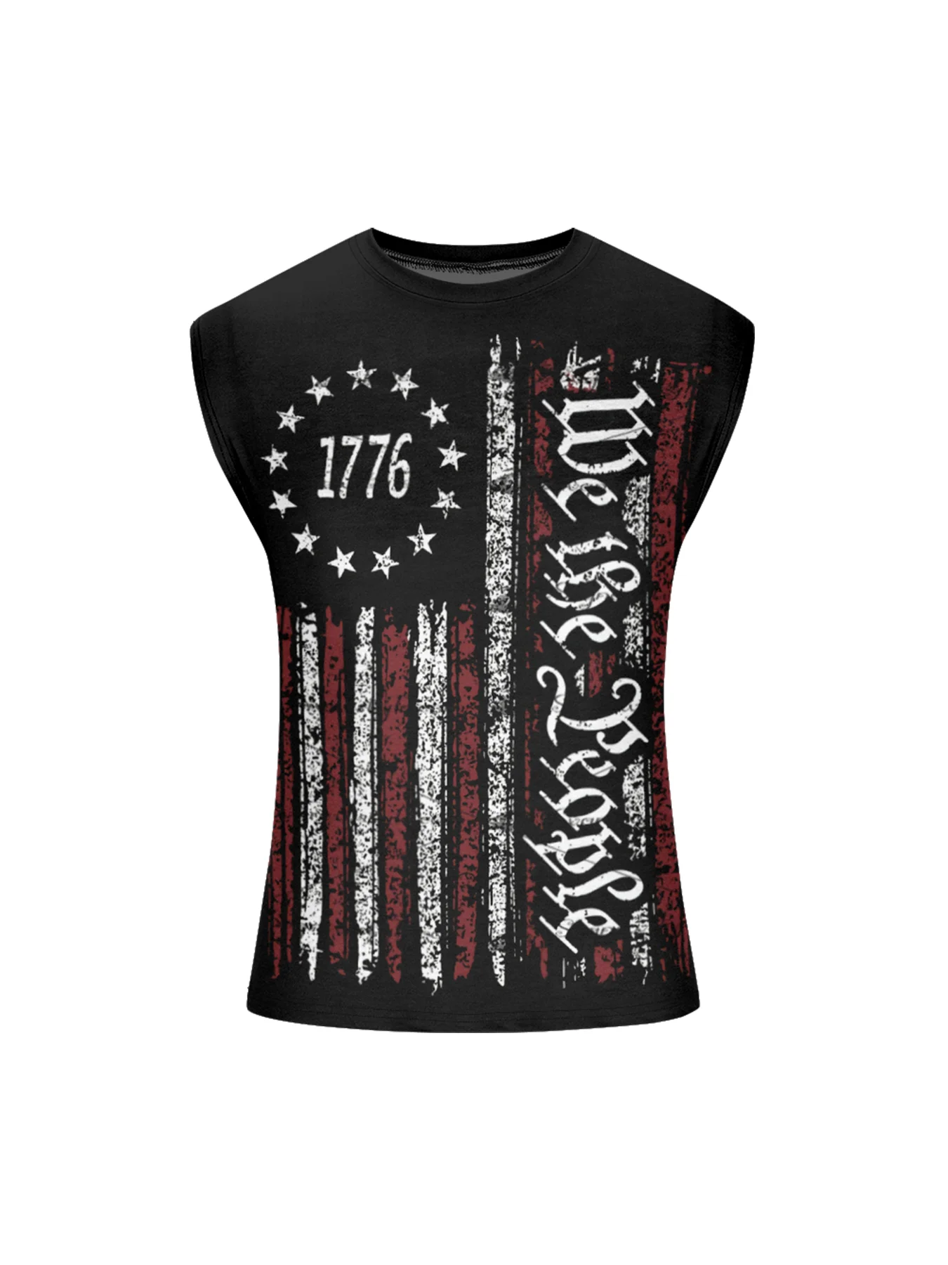 Mens Crewneck Tank Tops American Flag National Patriotic Sleeveless T-Shirt