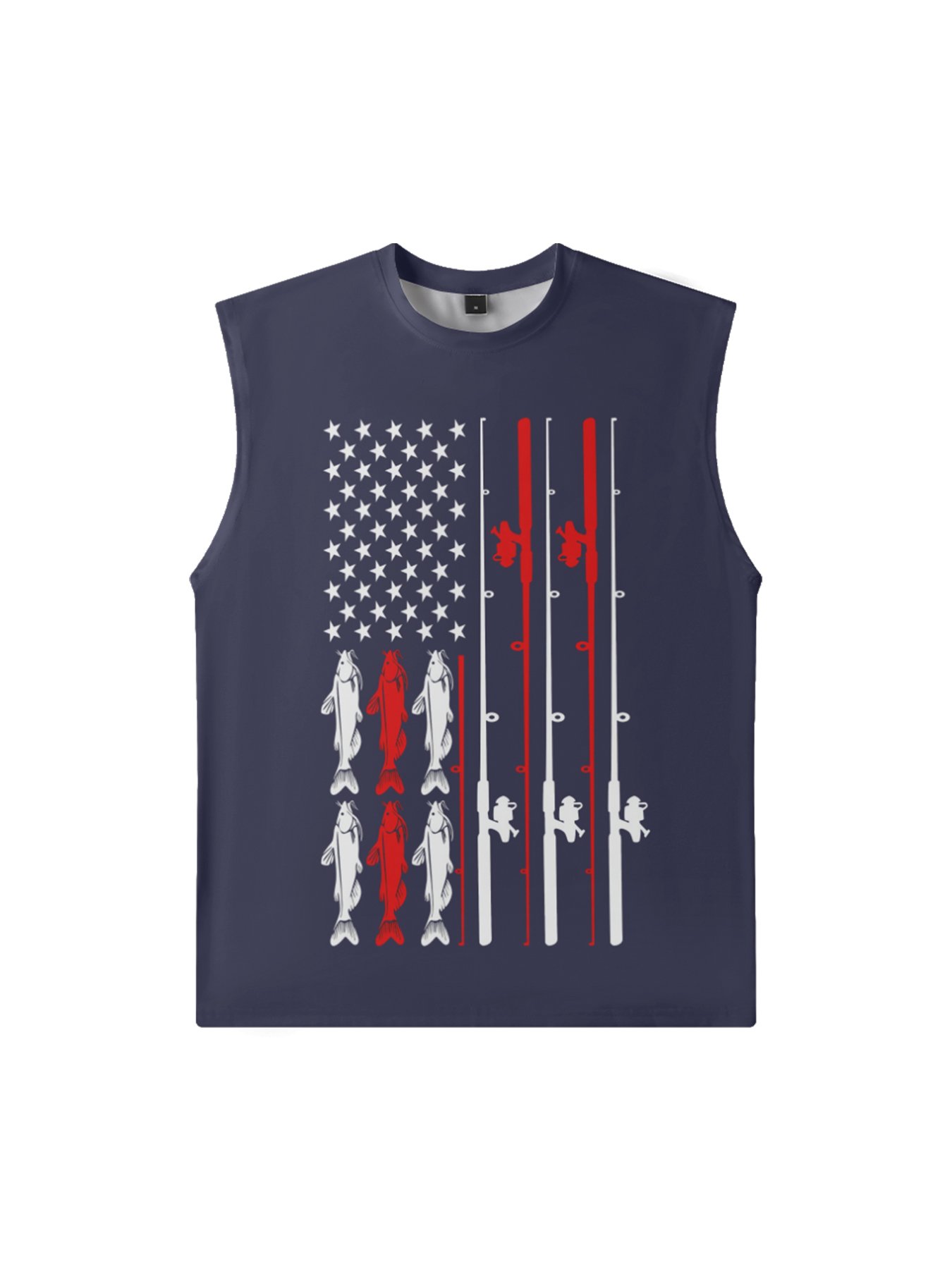 Mens Crewneck Tank Tops American Flag Fishing Patriotic Sleeveless T-Shirt