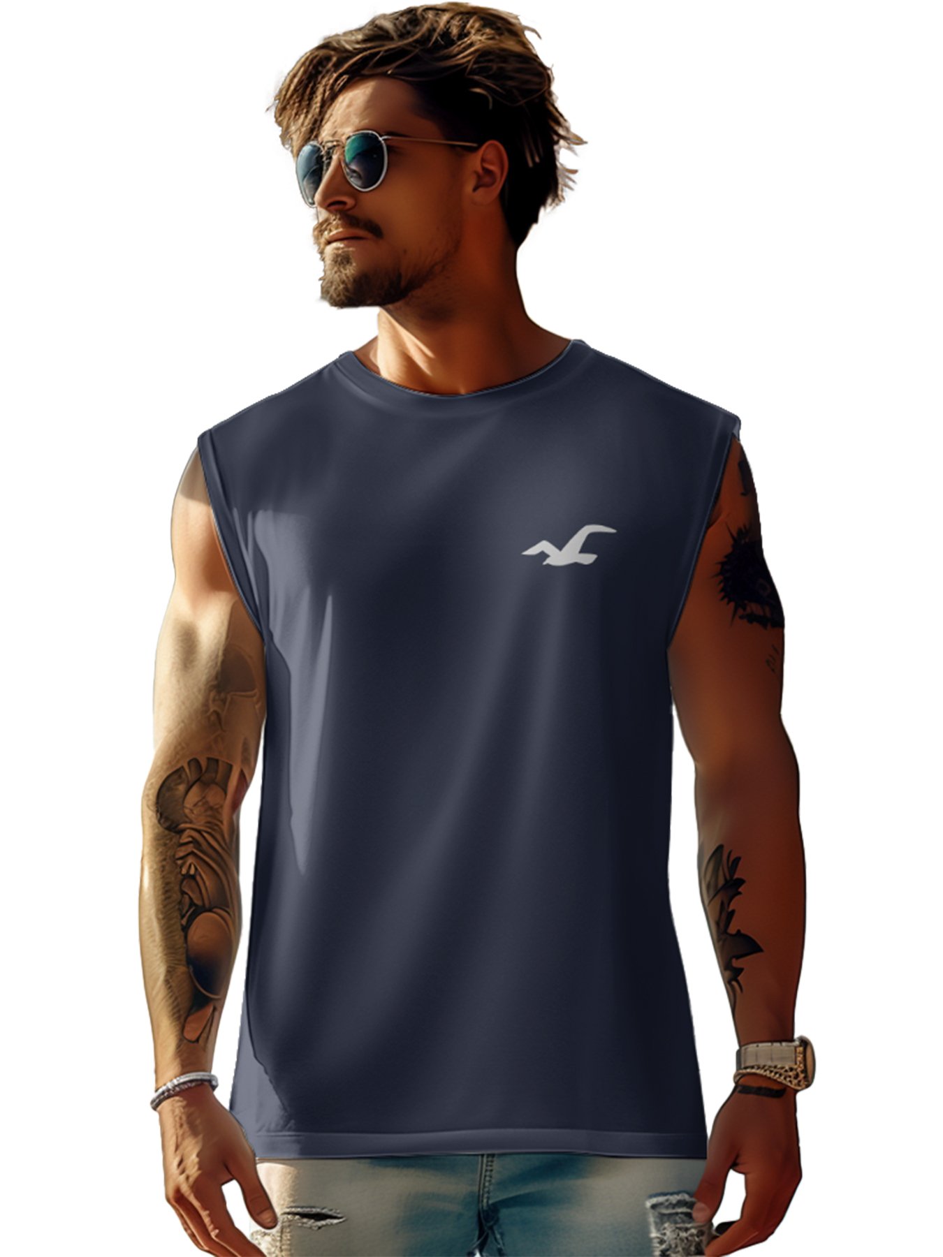 Mens Crewneck Tank Tops Seagull Beach Sleeveless Shirt