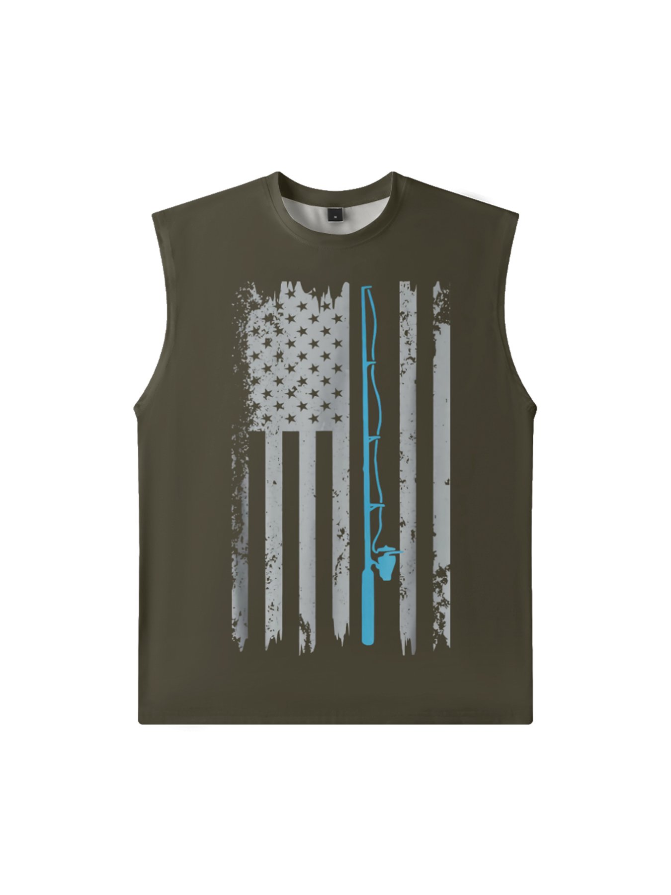 Mens Crewneck Tank Tops American Flag Fishing Patriotic Sleeveless T-Shirt