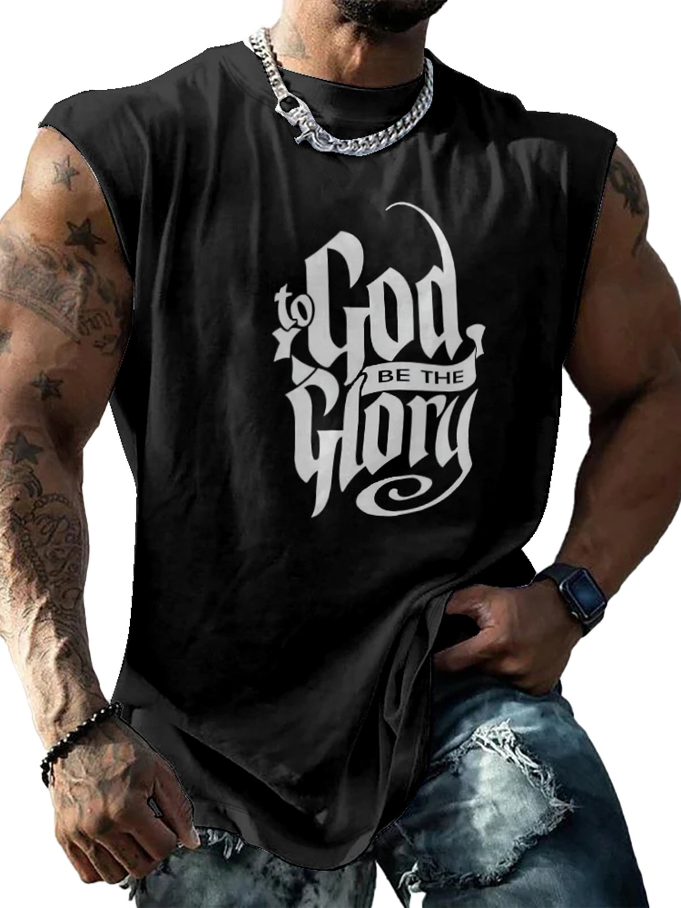 Mens Crewneck Tank Tops To God Be The Glory Easter Jesus Beach Sleeveless Shirt
