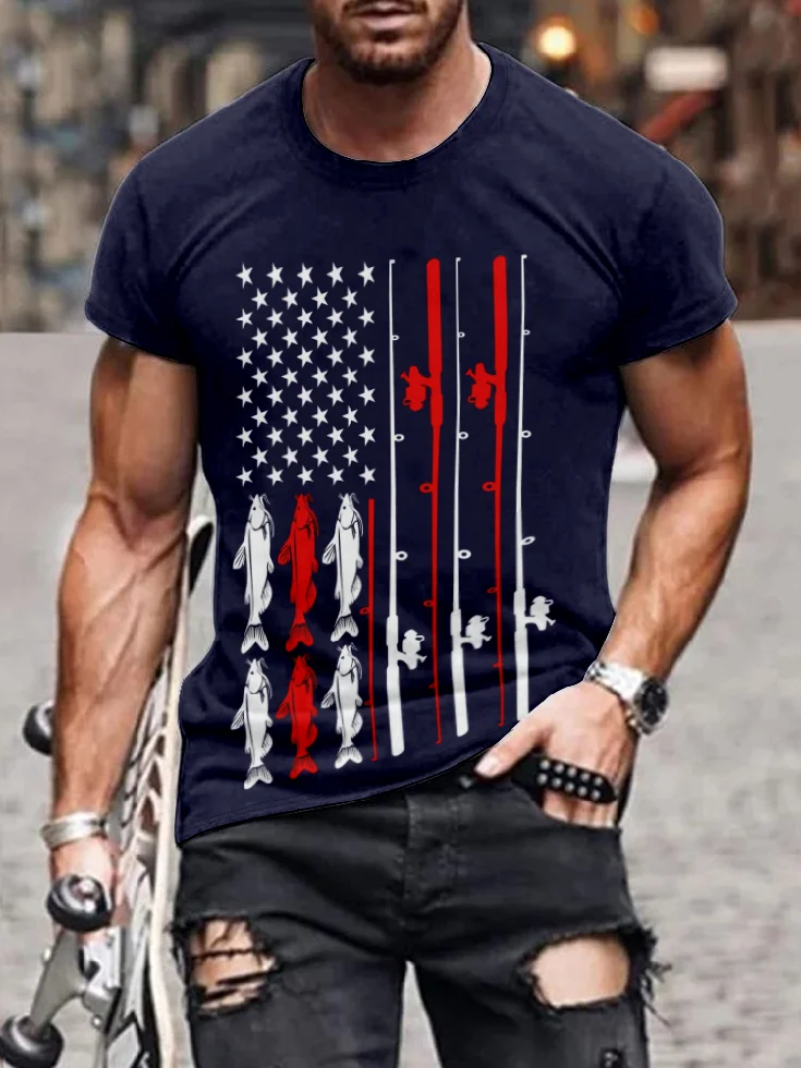 American Flag Fishing National Patriotic T-Shirt