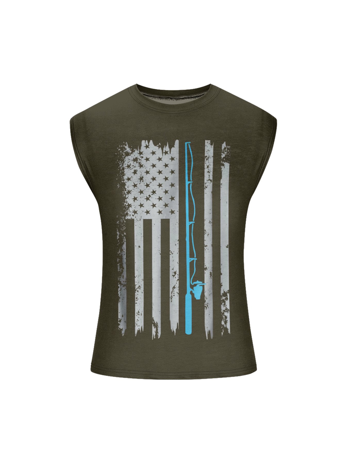 Mens Crewneck Tank Tops American Flag Fishing Patriotic Sleeveless T-Shirt