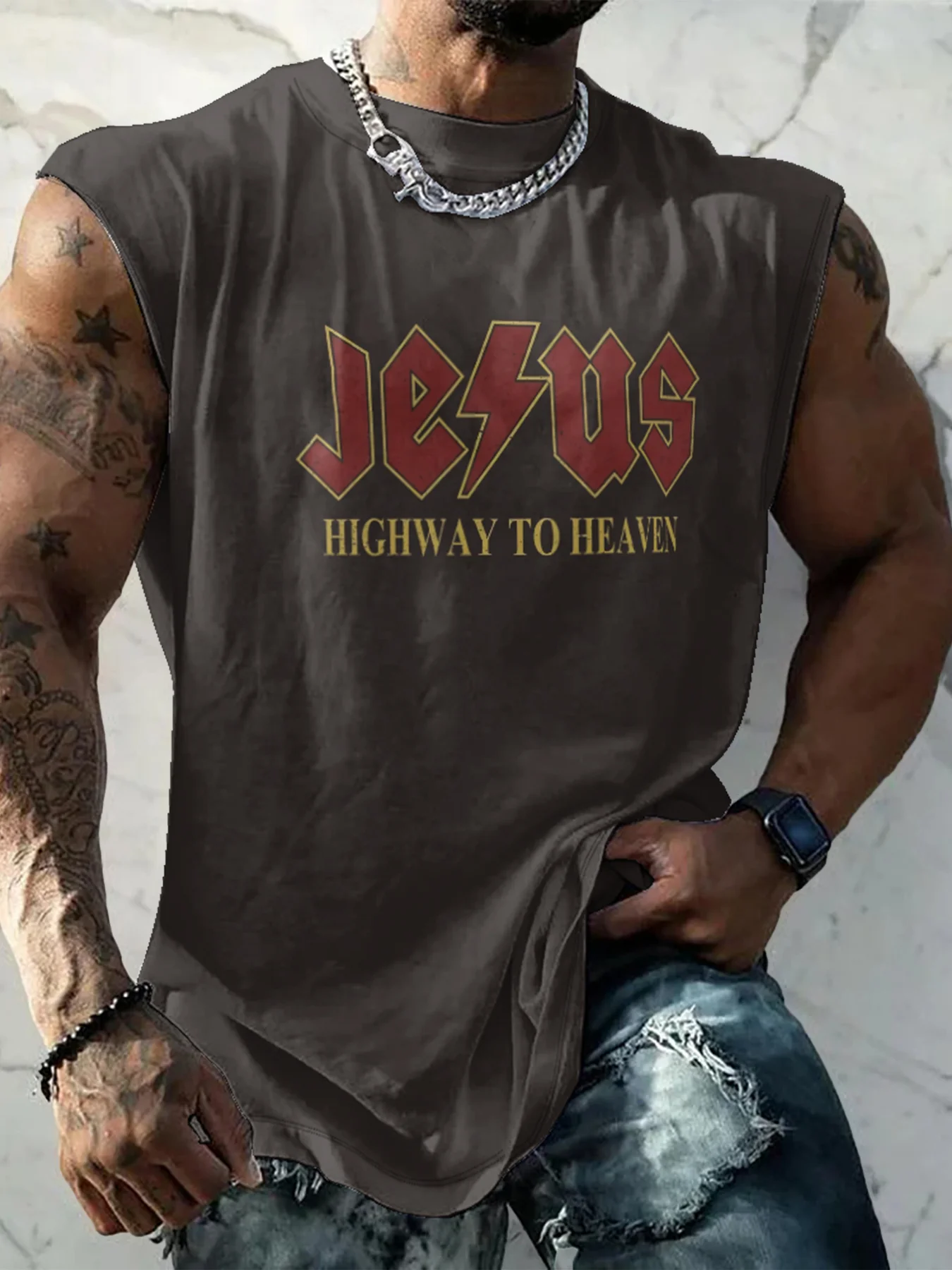 Mens Crewneck Tank Tops Rock Jesus Easter Sleeveless T-Shirt