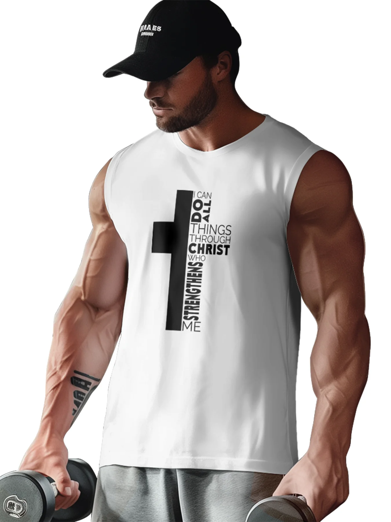 Mens Crewneck Tank Tops Cross Easter Beach Sleeveless Shirt