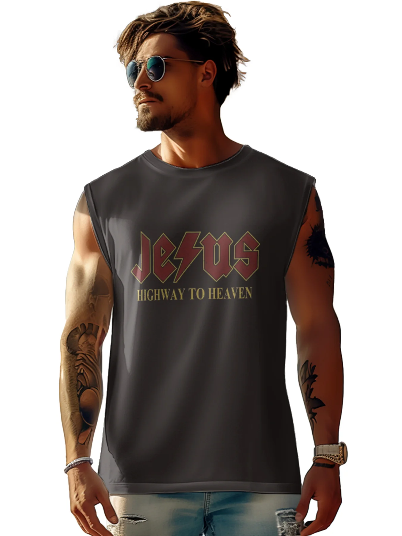 Mens Crewneck Tank Tops Rock Jesus Easter Sleeveless T-Shirt