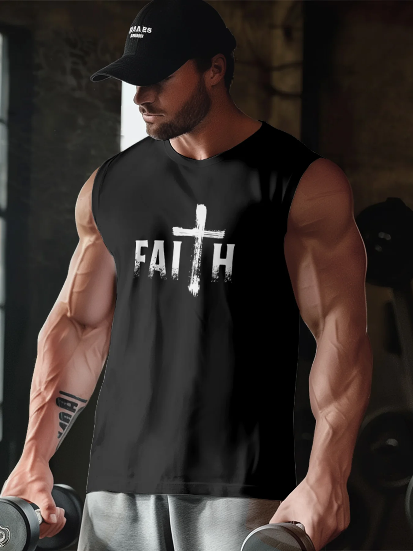 Mens Crewneck Tank Tops Faith Cross Easter Beach Sleeveless Shirt