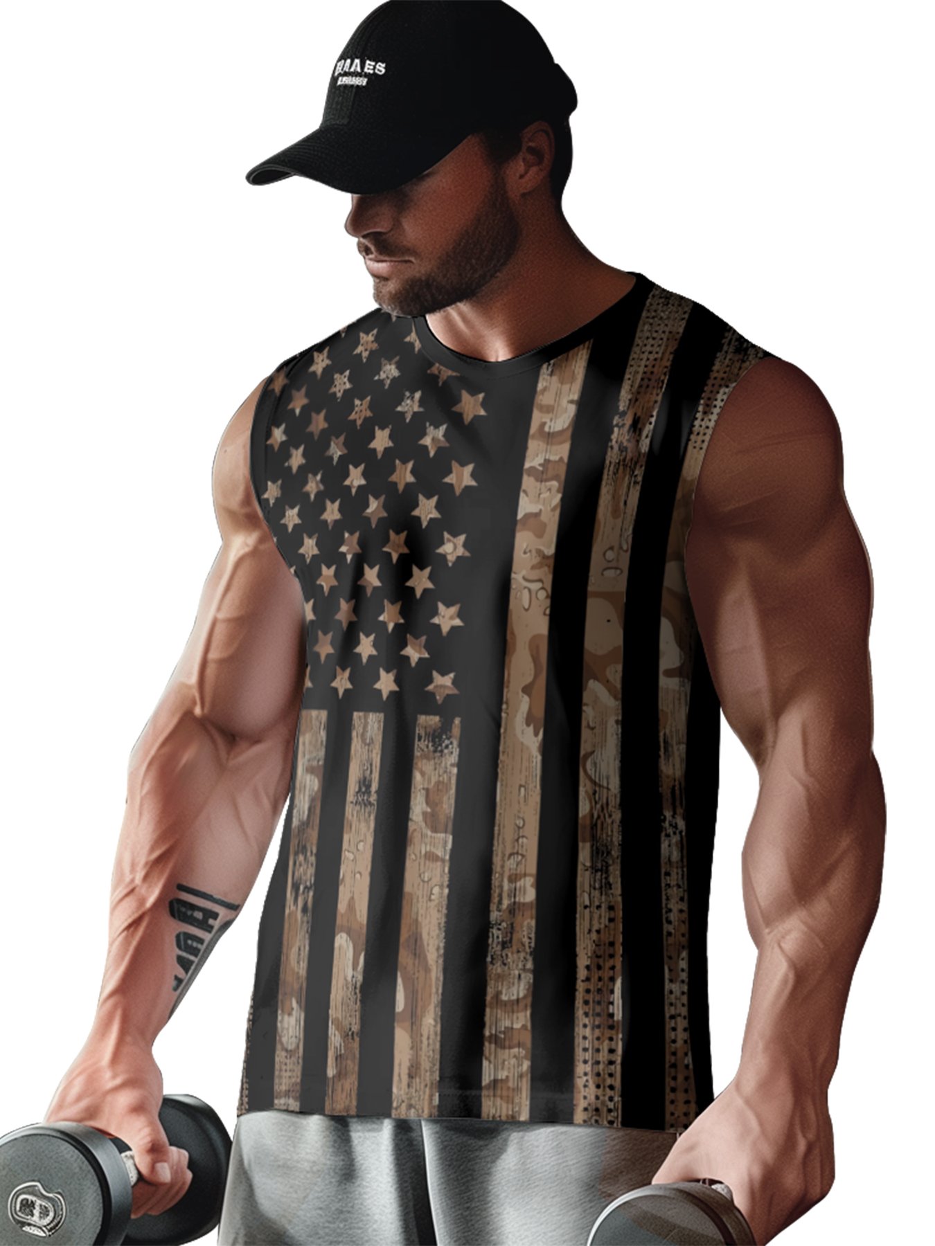 Mens Crewneck Tank Tops American Flag National Patriotic Sleeveless T-Shirt