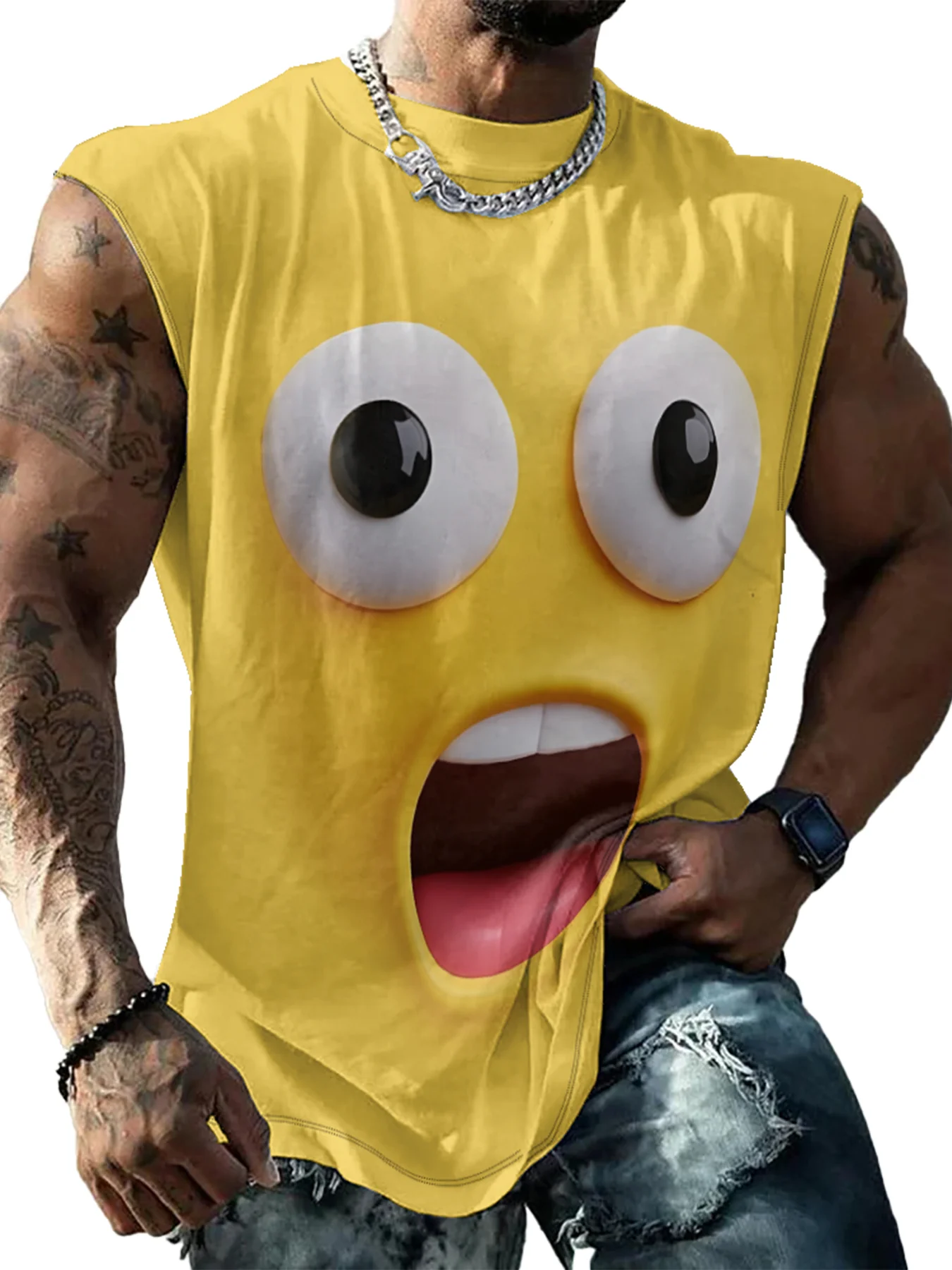 Mens Crewneck Tank Tops Emoticons Beach Sleeveless T-Shirts