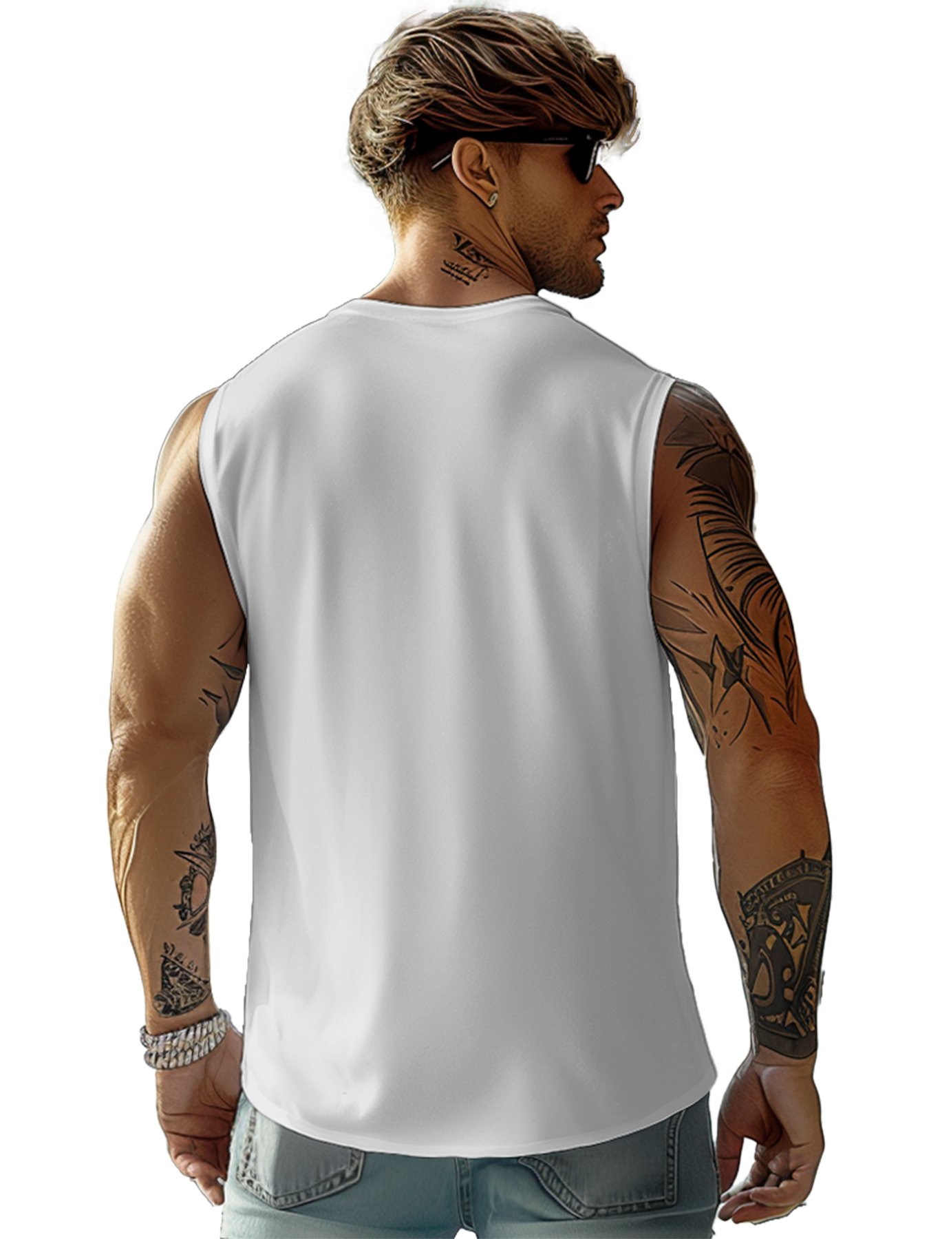 Mens Crewneck Tank Tops Black Cat Beach Sleeveless Shirt