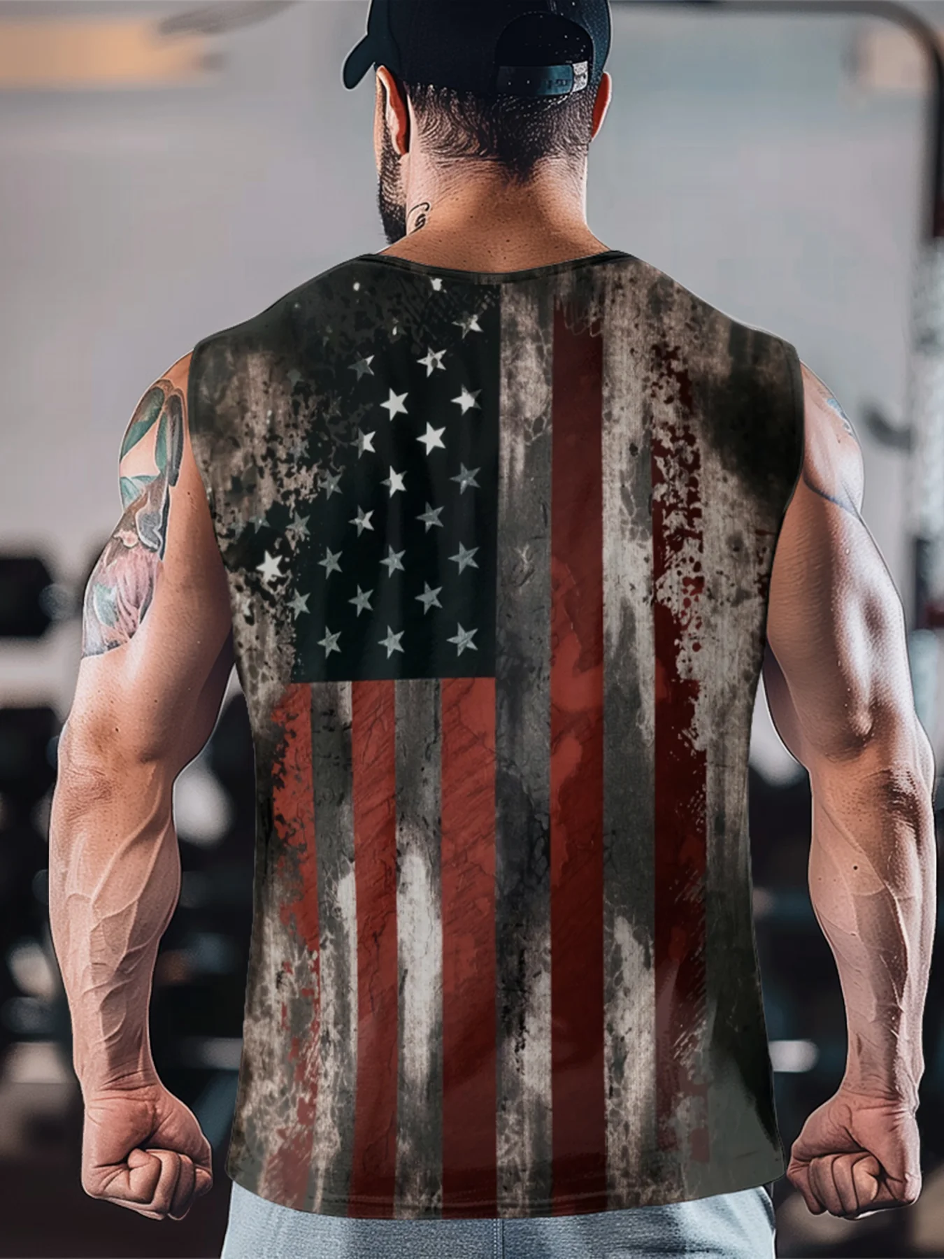 Mens Crewneck Tank Tops American Flag National Patriotic Sleeveless T-Shirt