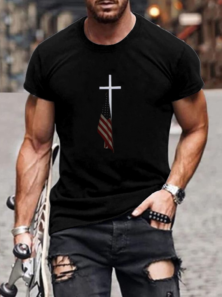 Faith Cross American Flag Easter T-Shirt