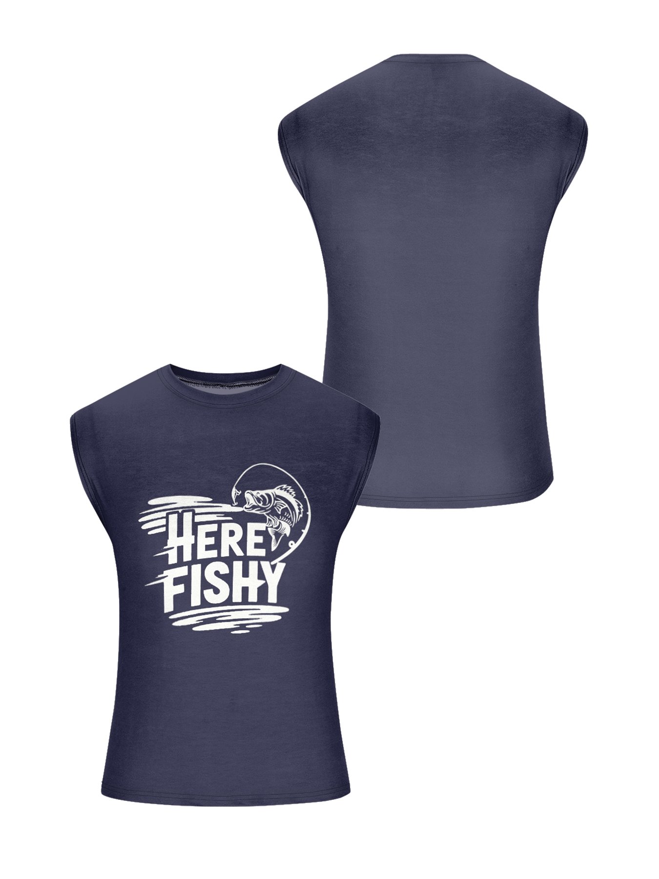 Mens Crewneck Tank Tops Fishing Here Fishy Beach Sleeveless Shirts