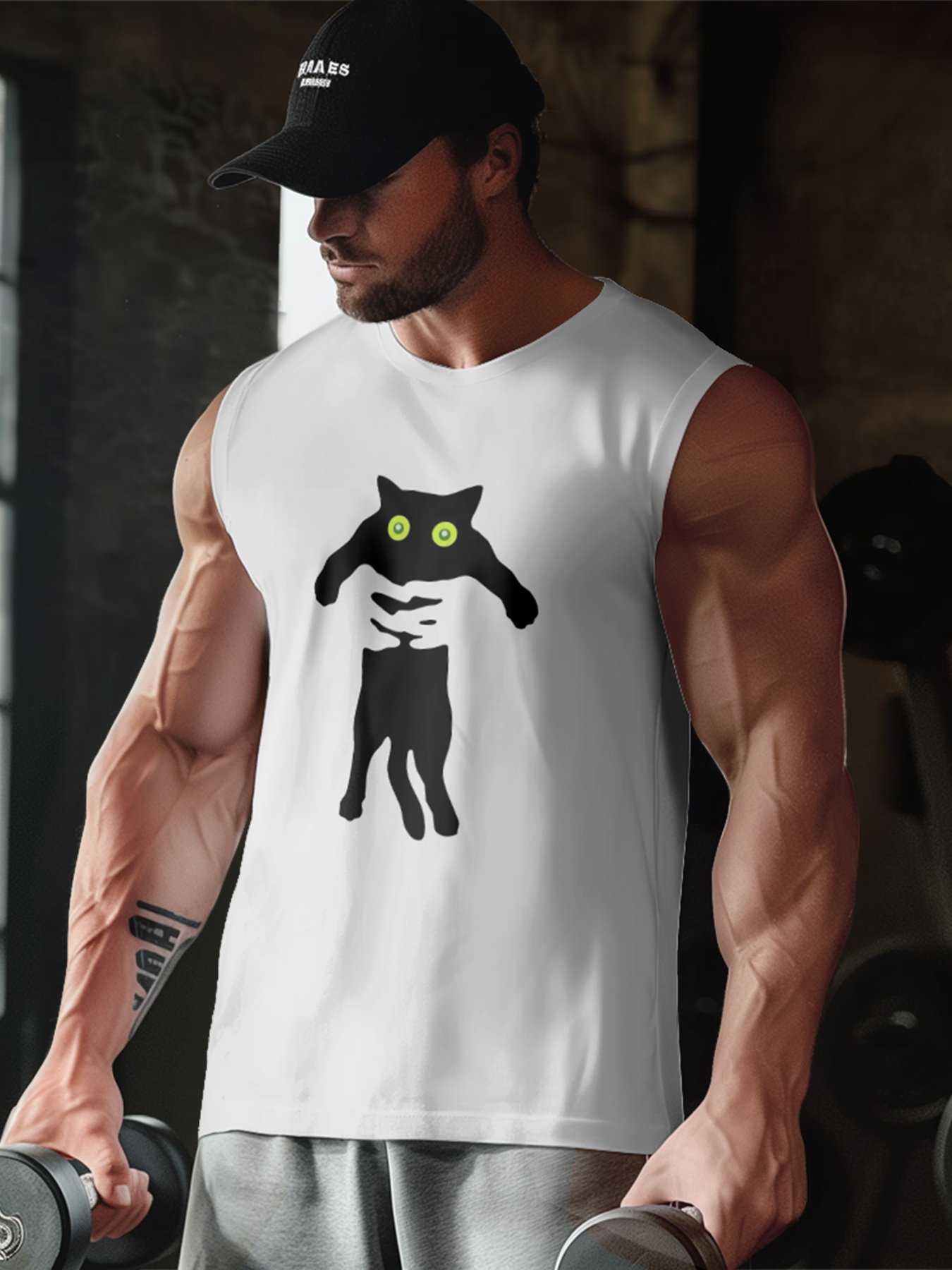 Mens Crewneck Tank Tops Black Cat Beach Sleeveless Shirt