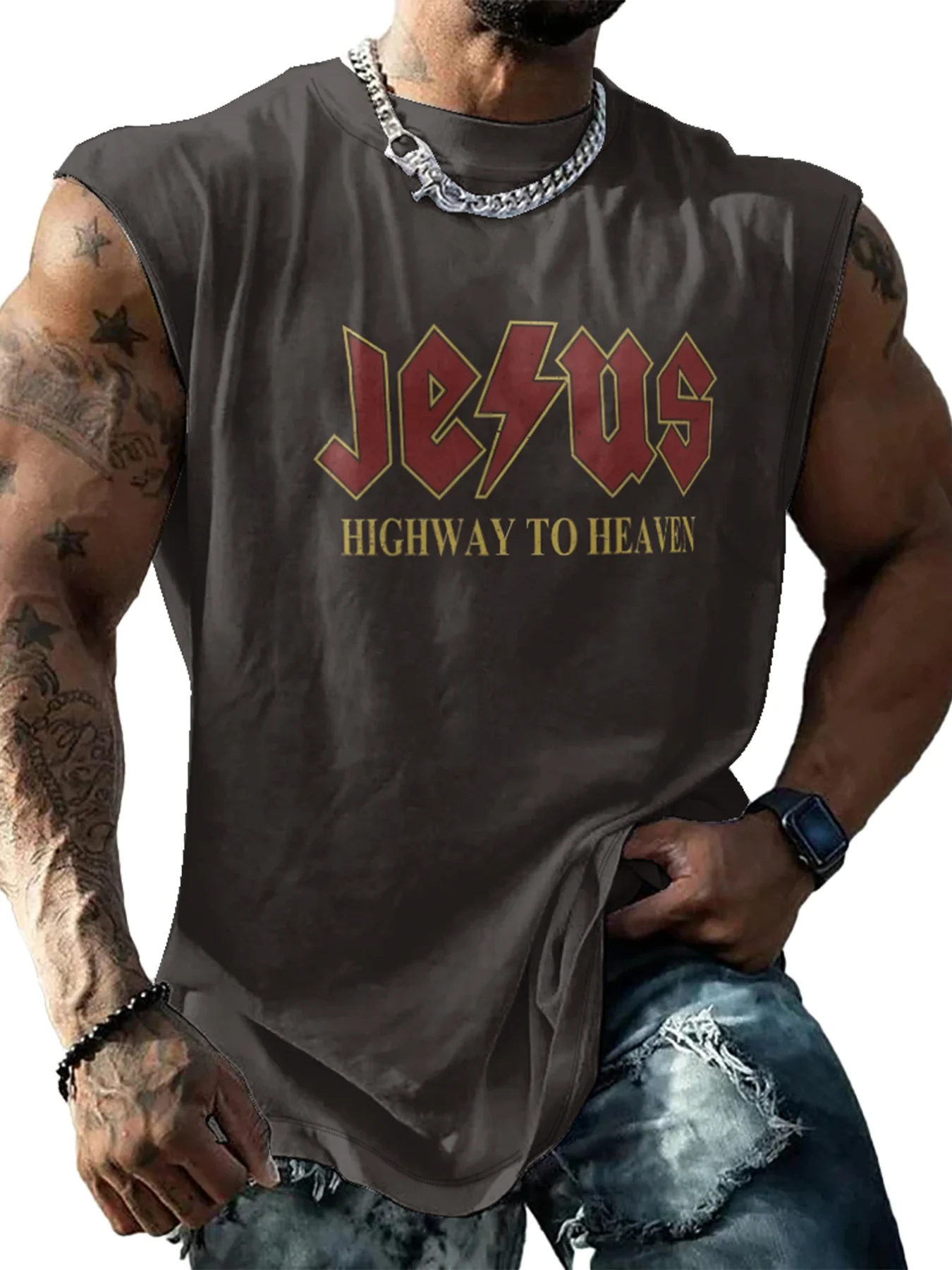 Mens Crewneck Tank Tops Rock Jesus Easter Sleeveless T-Shirt