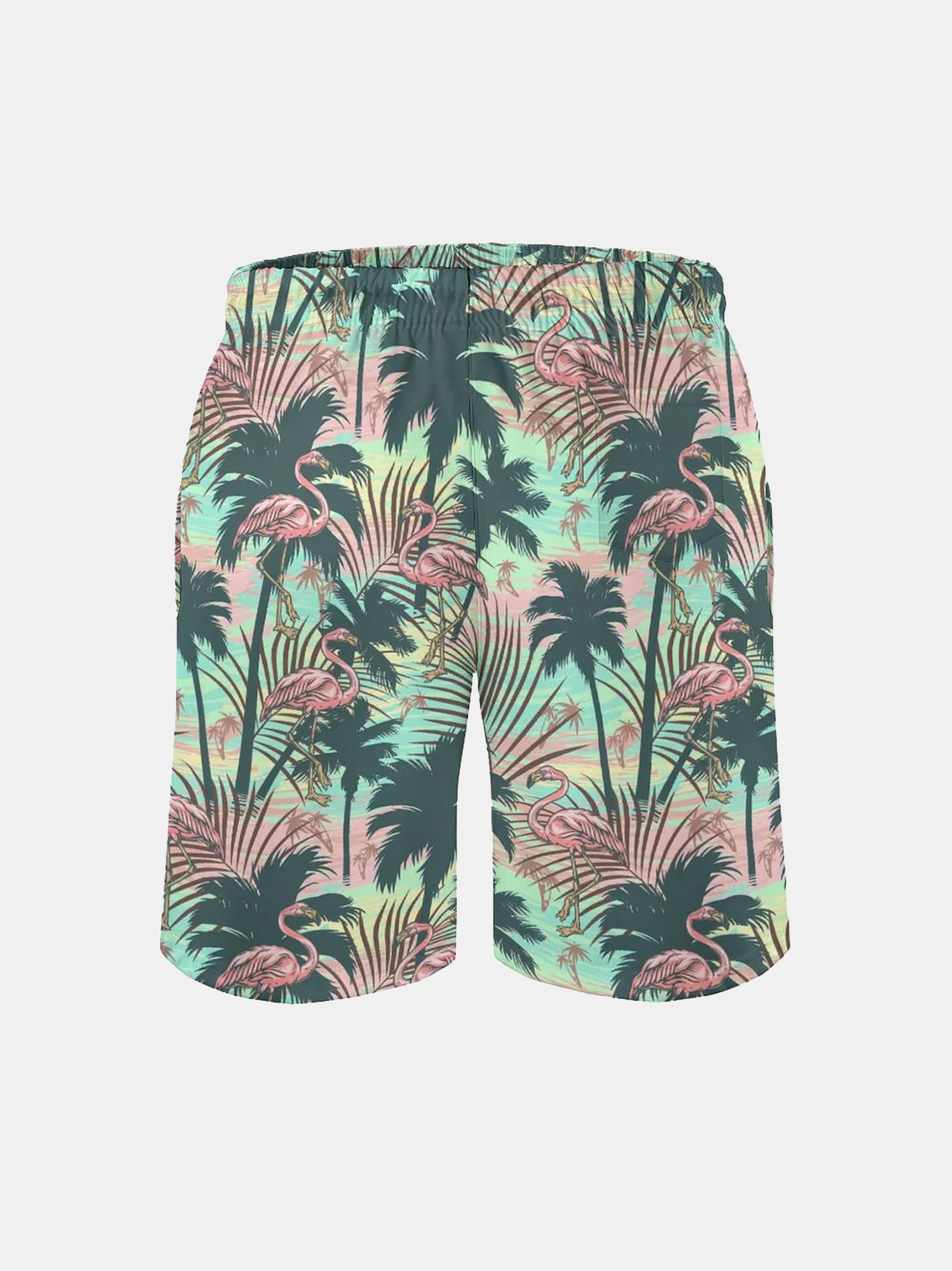 Men's Swim Trunks Hawaiian Tropical Palm Tree Flamingo Beach Shorts with Pockets