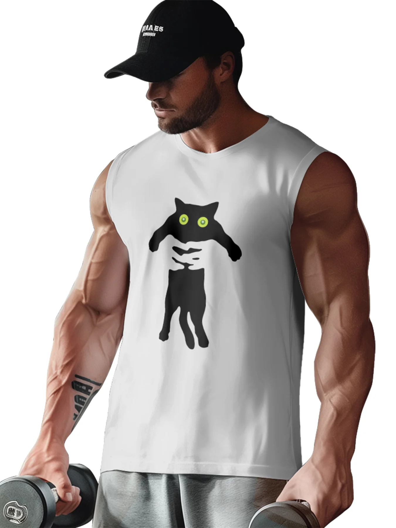 Mens Crewneck Tank Tops Black Cat Beach Sleeveless Shirt