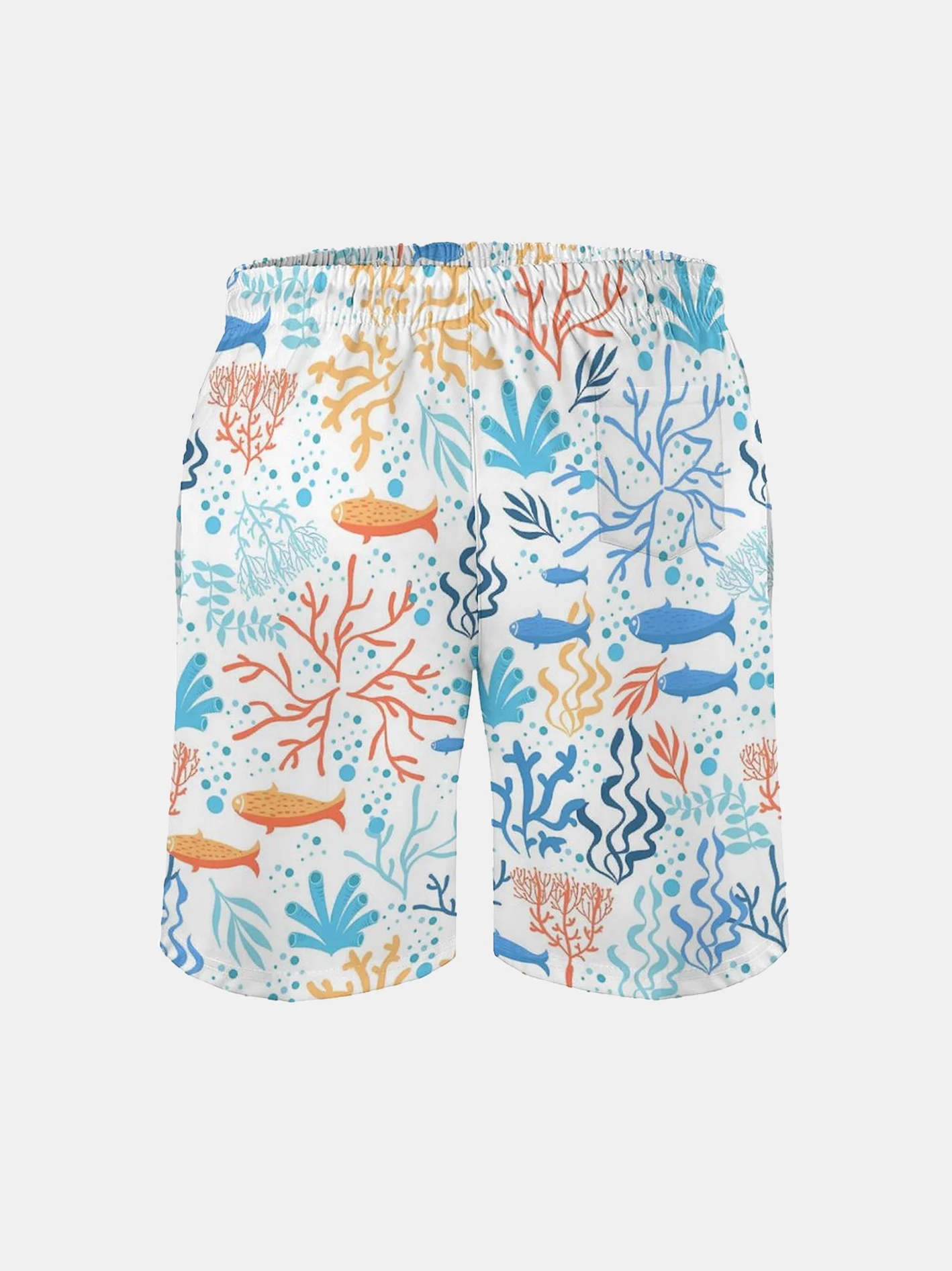 Men's Swim Trunks Hawaiian Marine Coral Fish Beach Shorts with Pockets