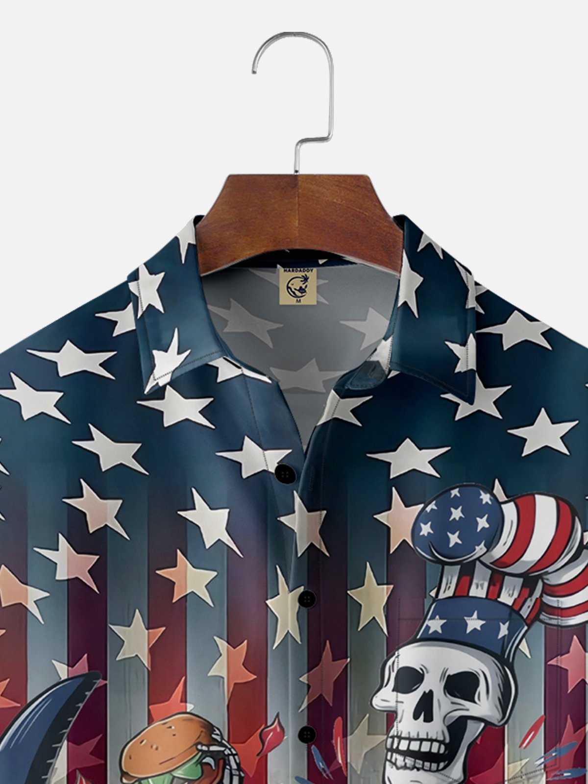 Moisture Wicking American Flag BBQ Party Skull Patriotic Chest Pocket Hawaiian Shirt