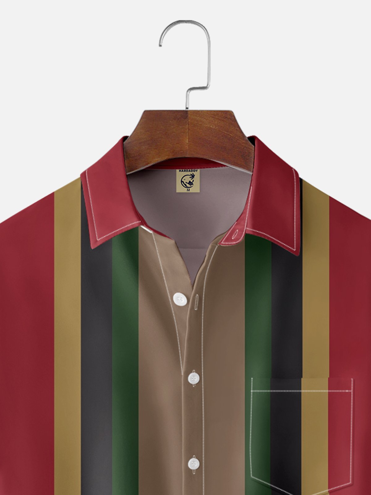 Moisture Wicking Geometric Stripes Red Chest Pocket Bowling Shirt