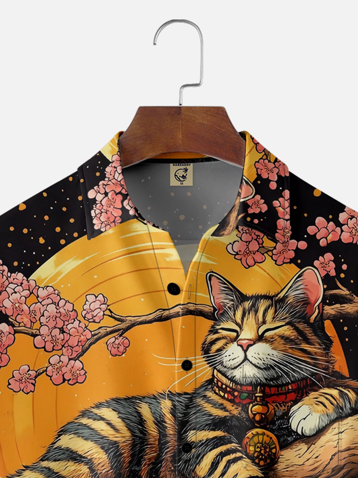 Moisture Wicking Ukiyo-e Sakura Cat Chest Pocket Hawaiian Shirt