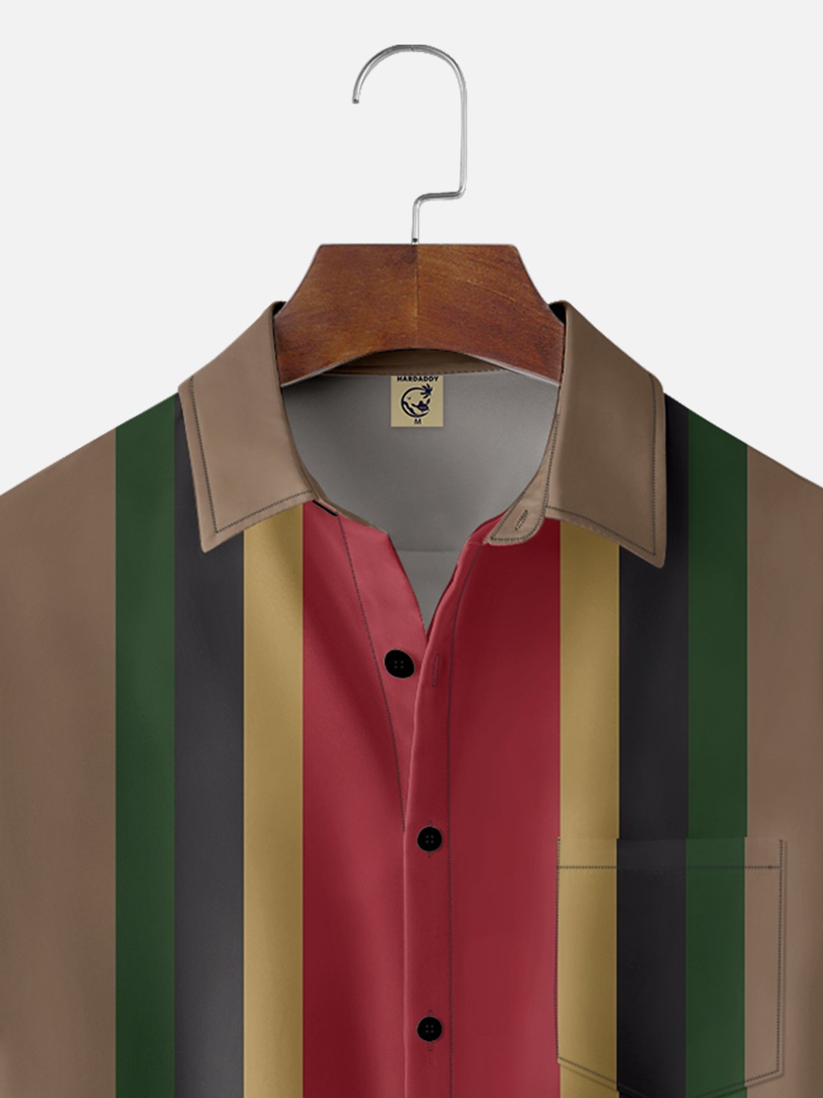 Moisture Wicking Geometric Stripes Brown Chest Pocket Bowling Shirt