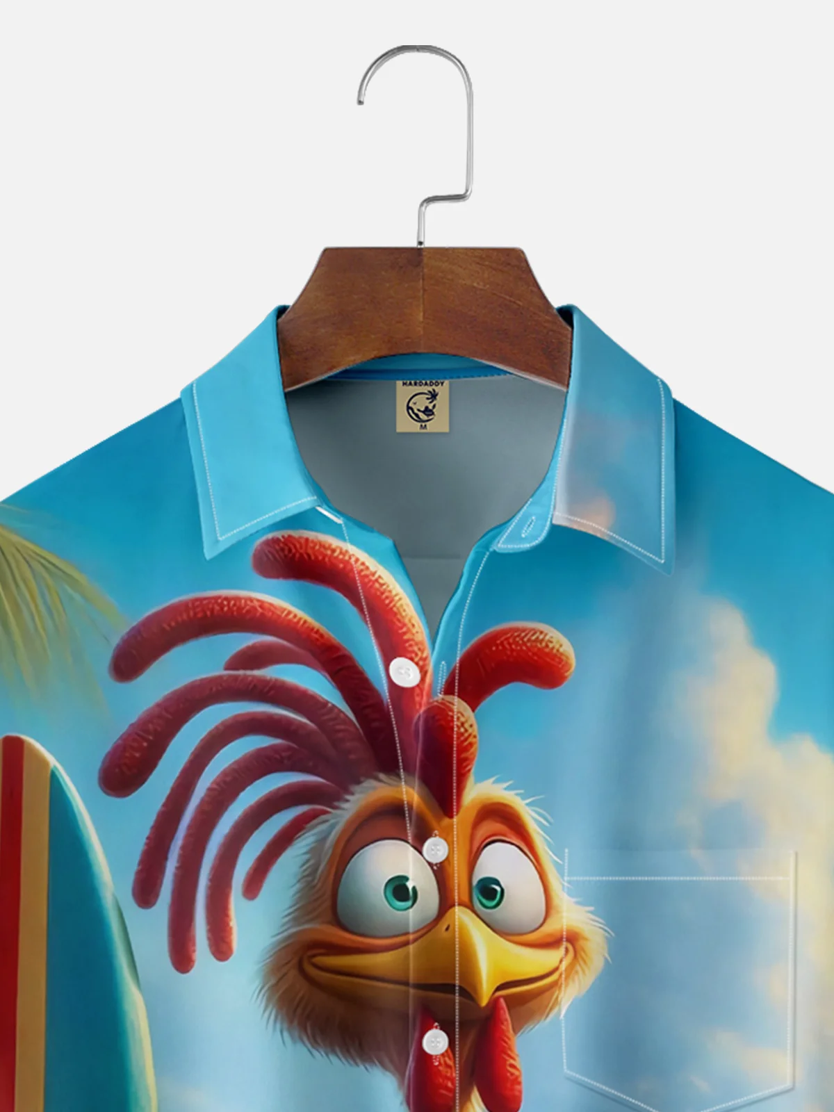 Moisture Wicking Funny Surfer Chicken Chest Pocket Hawaiian Shirt