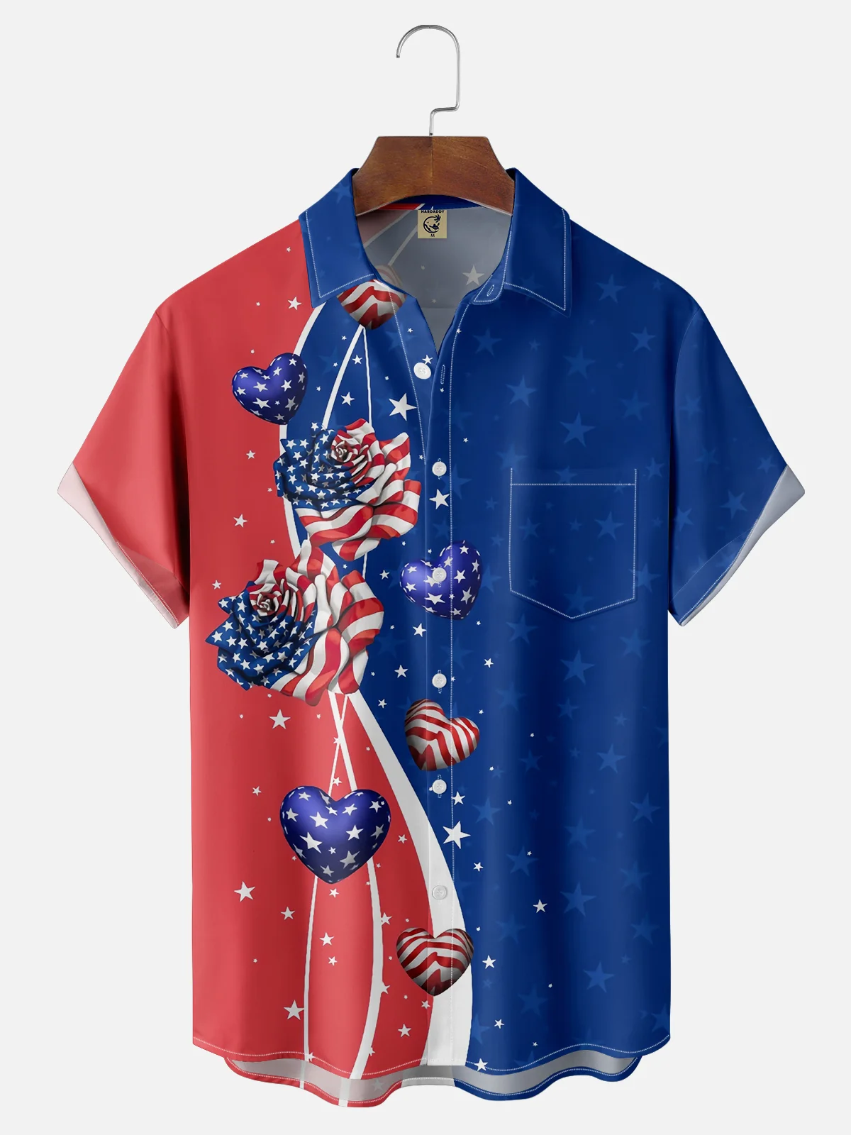 Moisture Wicking American Flag Patriotic Chest Pocket Hawaiian Shirt