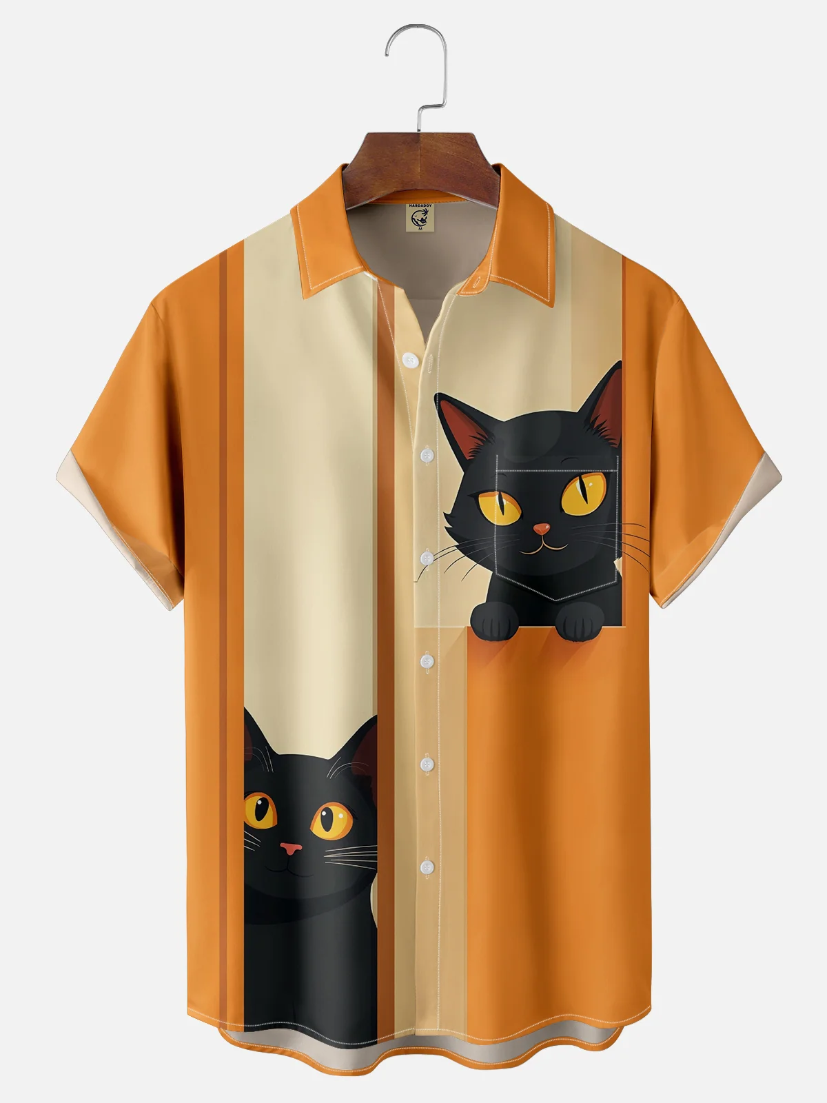 Moisture Wicking Funny Black Cat Chest Pocket Bowling Shirt