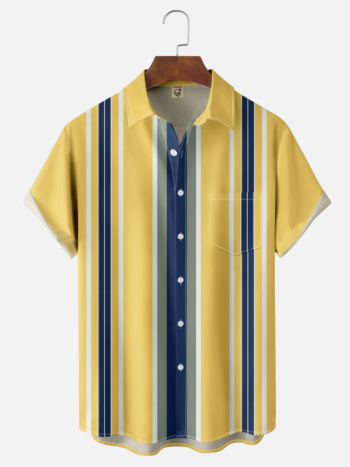 Moisture Wicking Geometric Stripes Chest Pocket Bowling Shirt