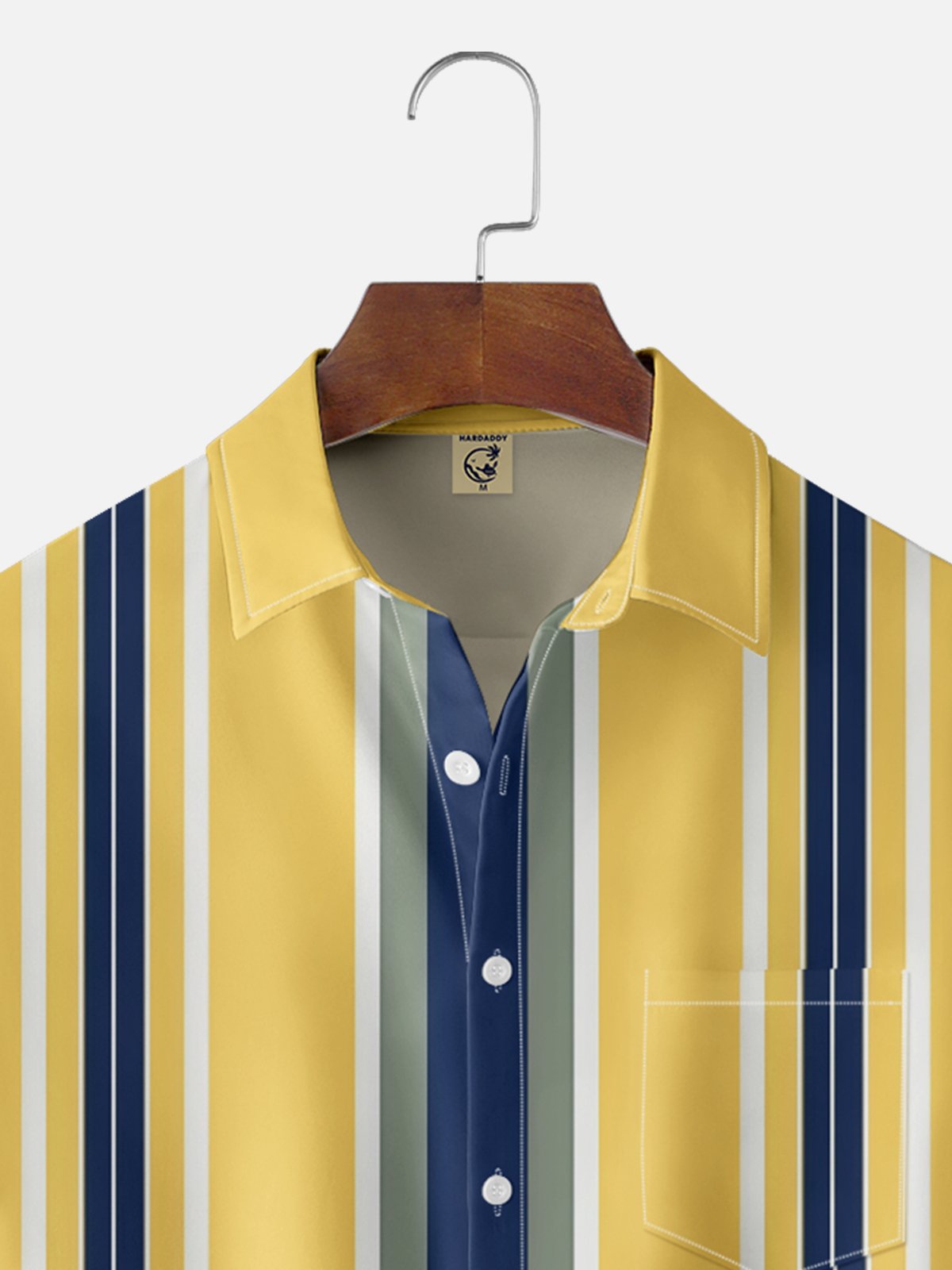 Moisture Wicking Geometric Stripes Chest Pocket Bowling Shirt