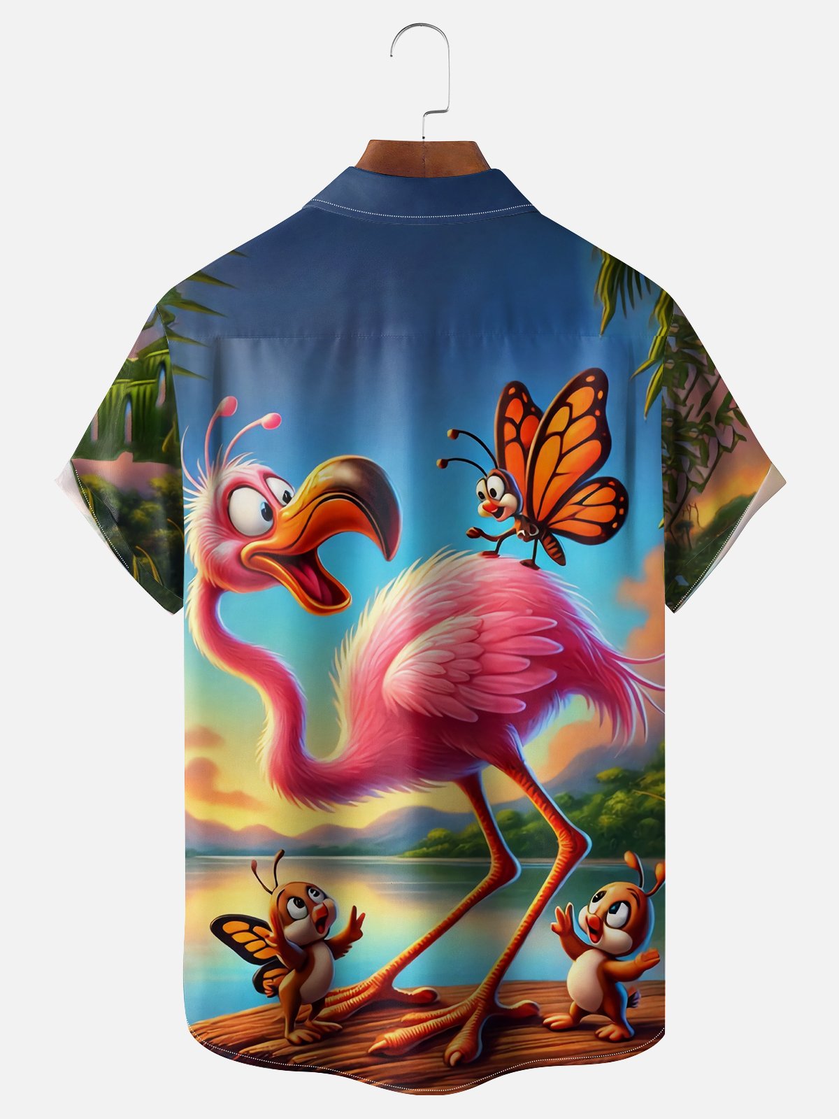 Moisture Wicking Funny Flamingo Chest Pocket Hawaiian Shirt