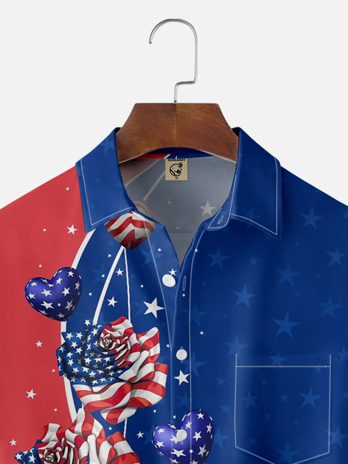 Moisture Wicking American Flag Patriotic Chest Pocket Hawaiian Shirt