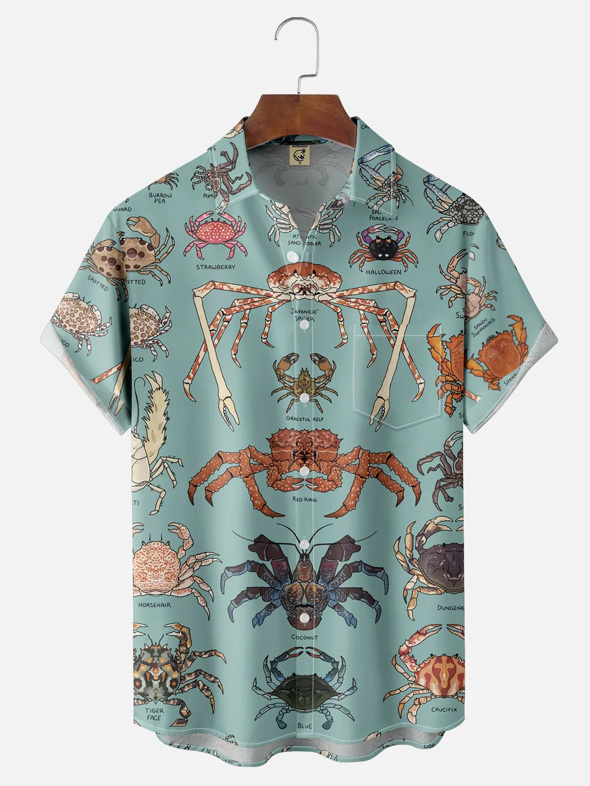 Moisture Wicking Crab Catalog Chest Pocket Hawaiian Shirt Bowling Shirt