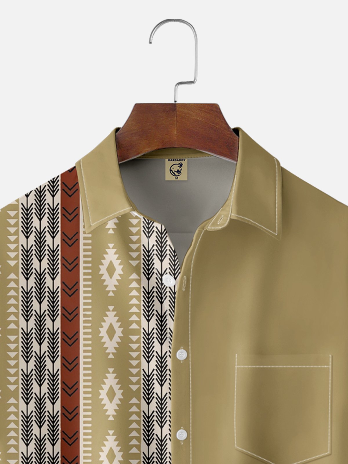 Moisture Wicking Ethnic Pattern Geometric lines Chest Pocket Bowling Shirt