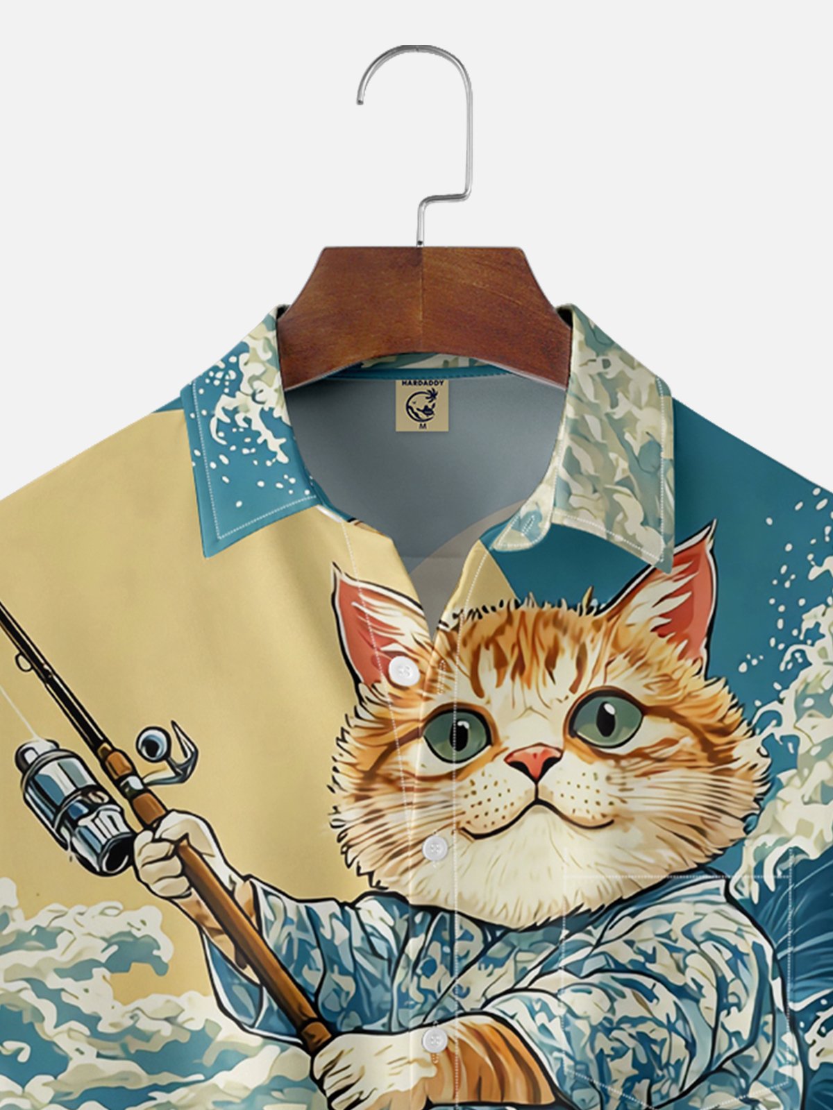 Moisture Wicking Ukiyo-e Wave Shark Cat Chest Pocket Hawaiian Shirt