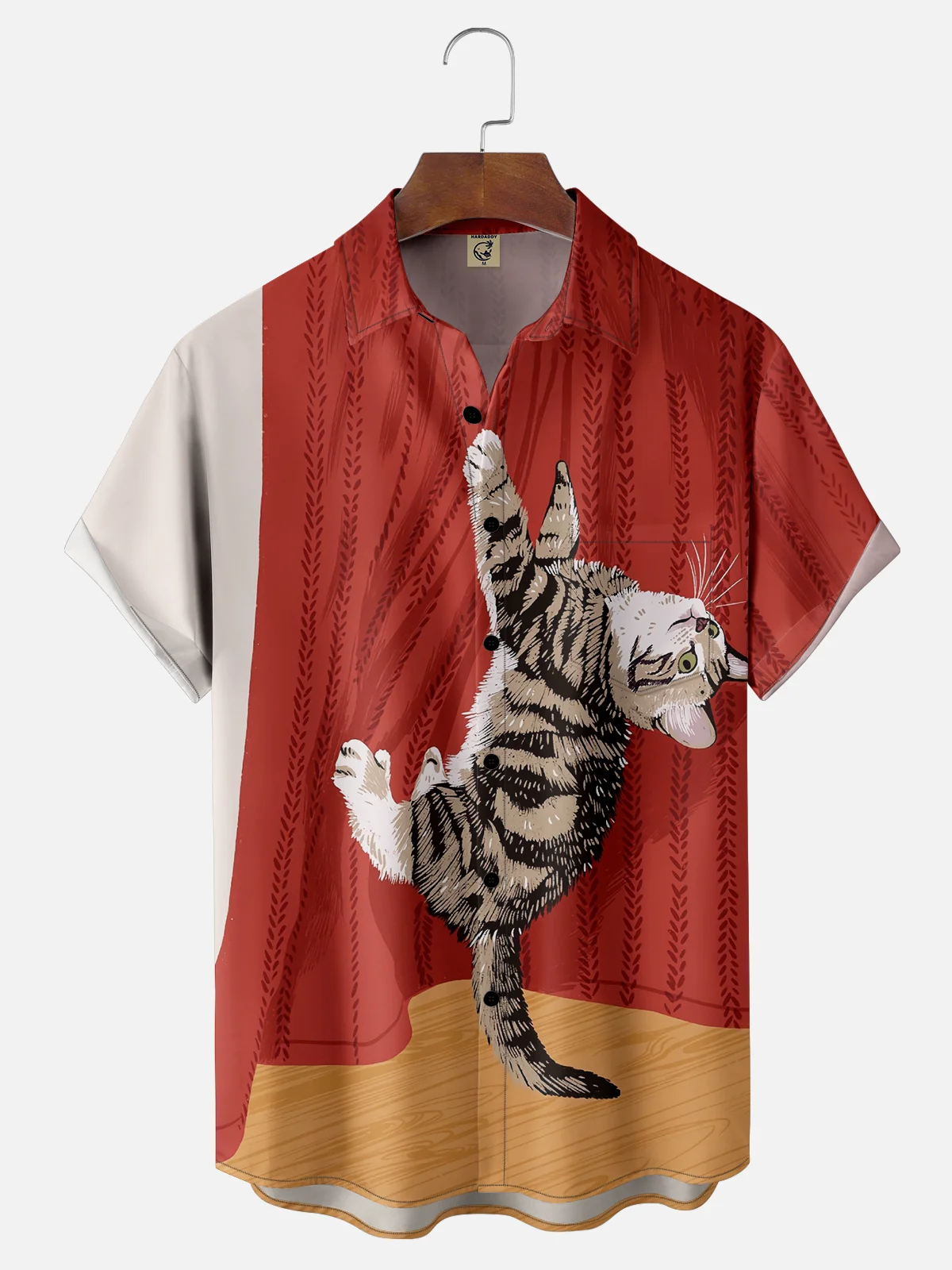 Moisture-wicking Artist Cute Cat Art Illustration Avant-garde Funny Chest Pocket Casual Shirt