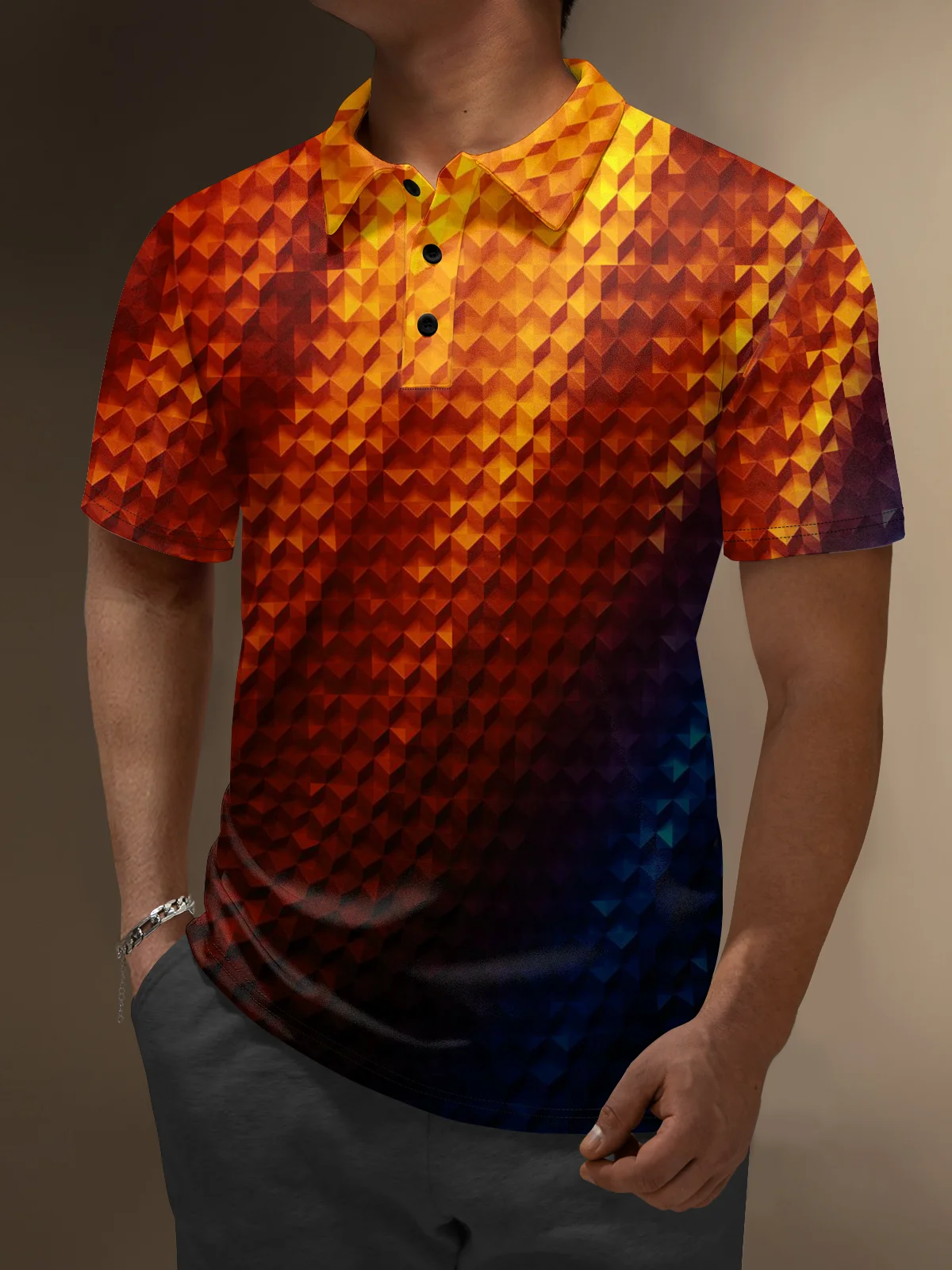 Moisture Wicking Artistic Geometric Gradient Color Golf Polo