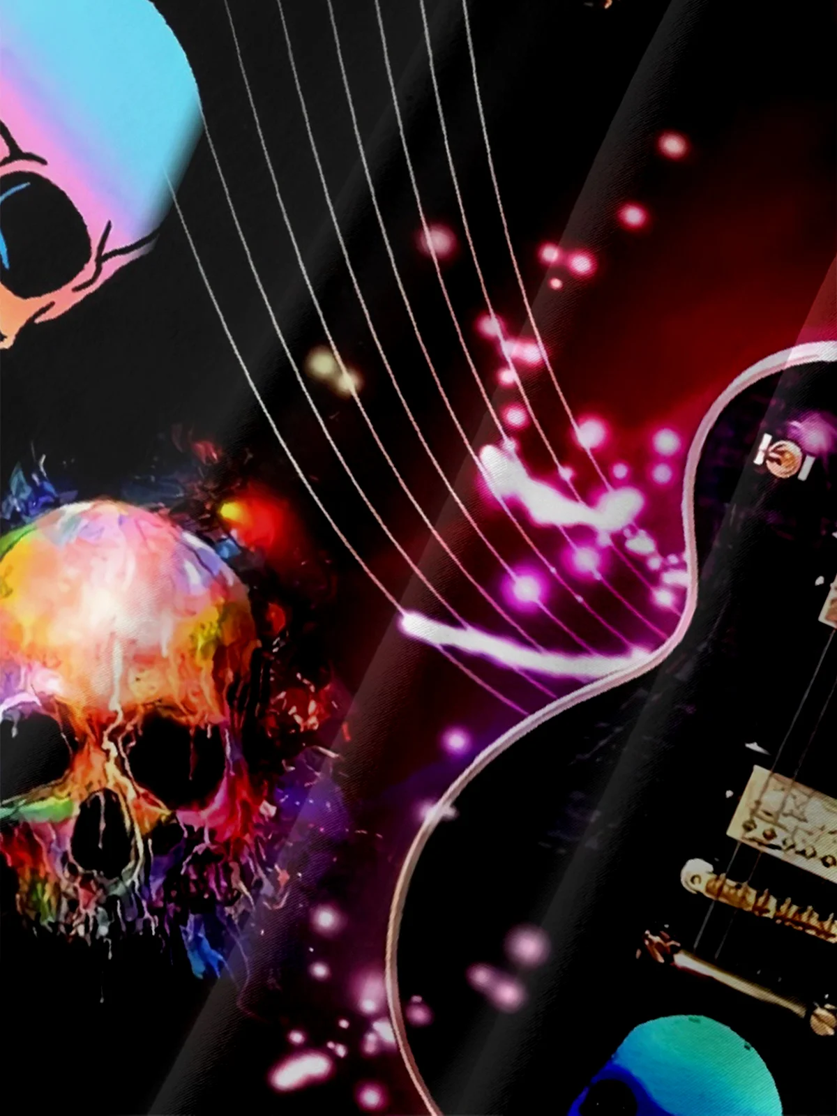 Moisture-wicking Music Guitar Skull Chest Pocket Casual Shirt