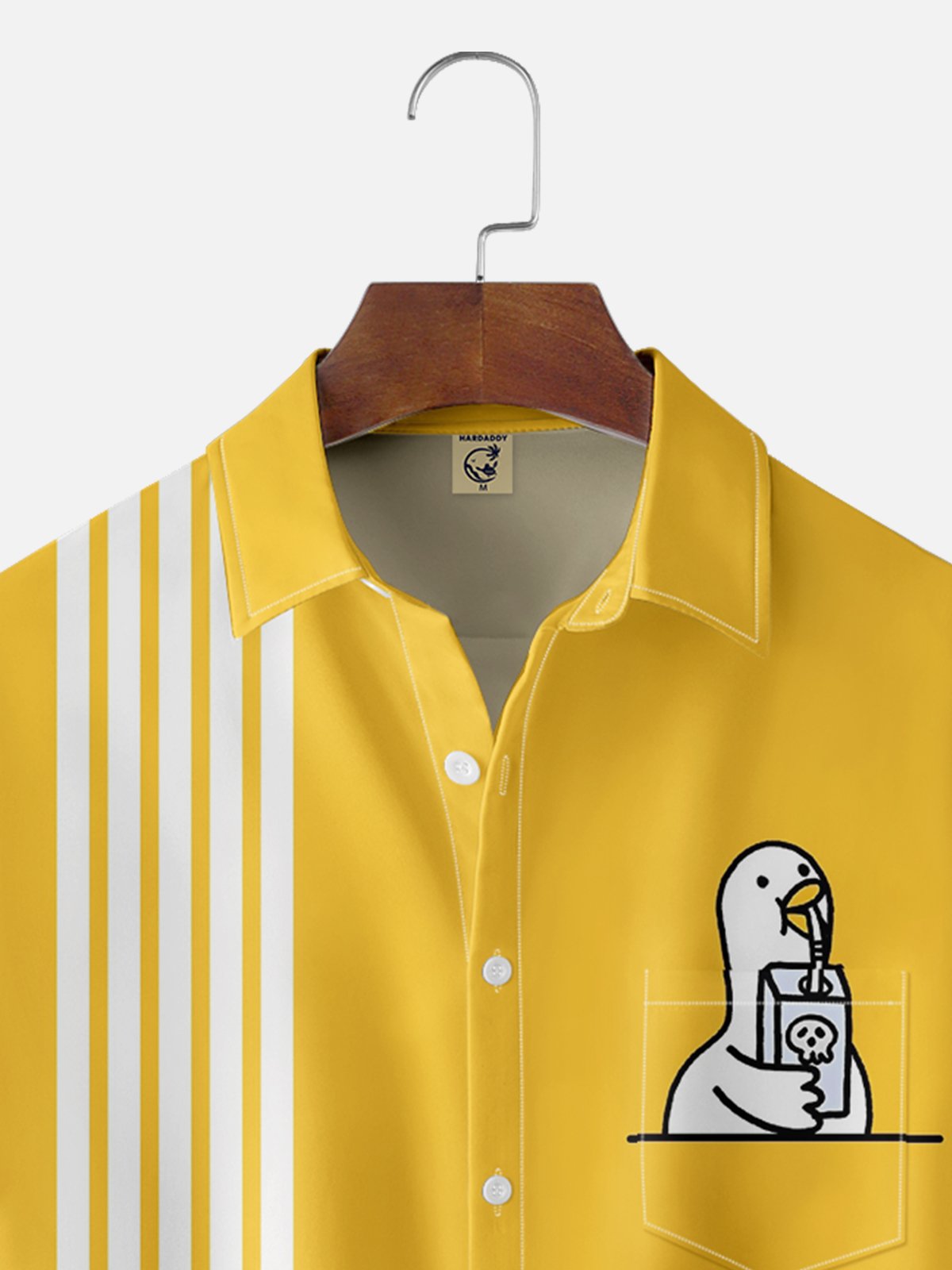 Moisture-wicking Duck Funny Art Illustration Yellow Chest Pocket Bowling Shirt