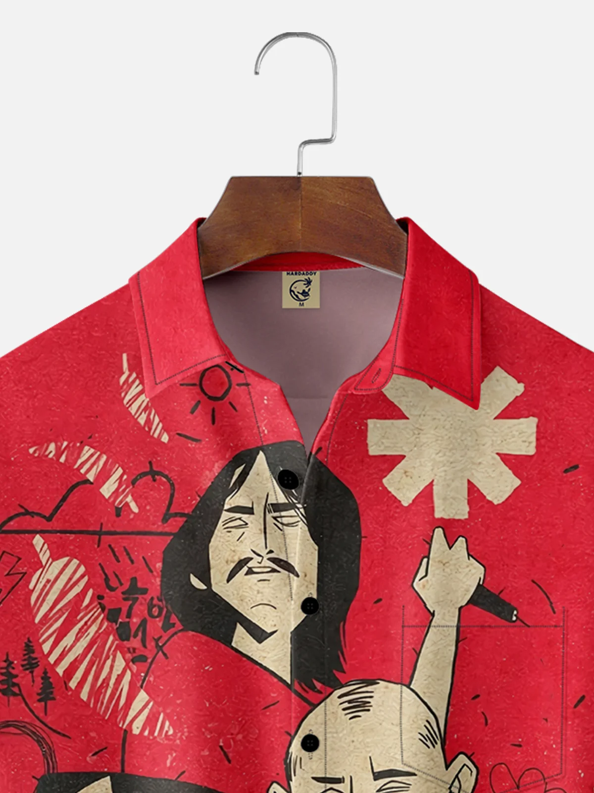 Moisture-wicking Avant-garde Chili Peppers Art Red Illustration Band Chest Pocket Casual Shirt