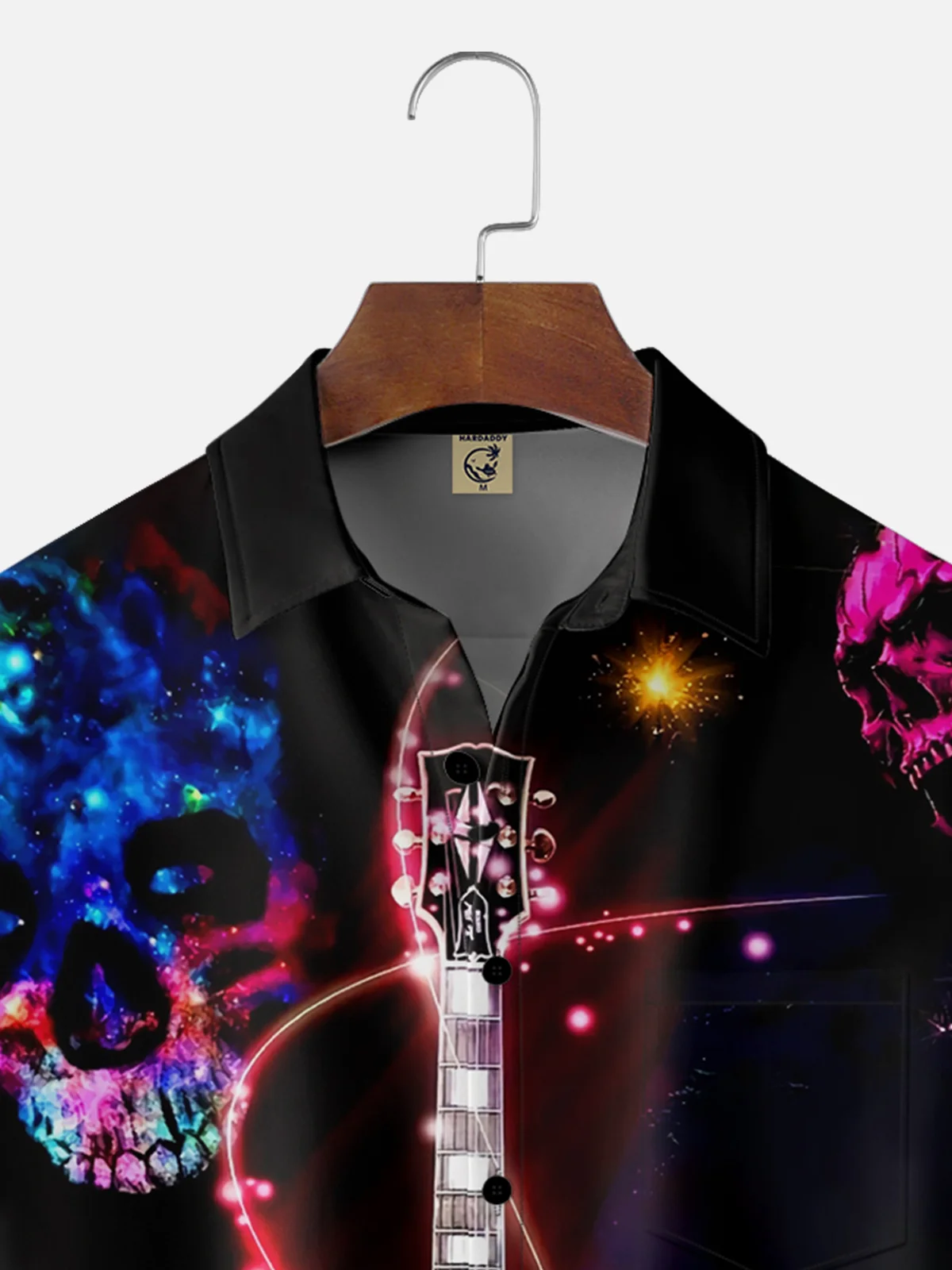 Moisture-wicking Music Guitar Skull Chest Pocket Casual Shirt