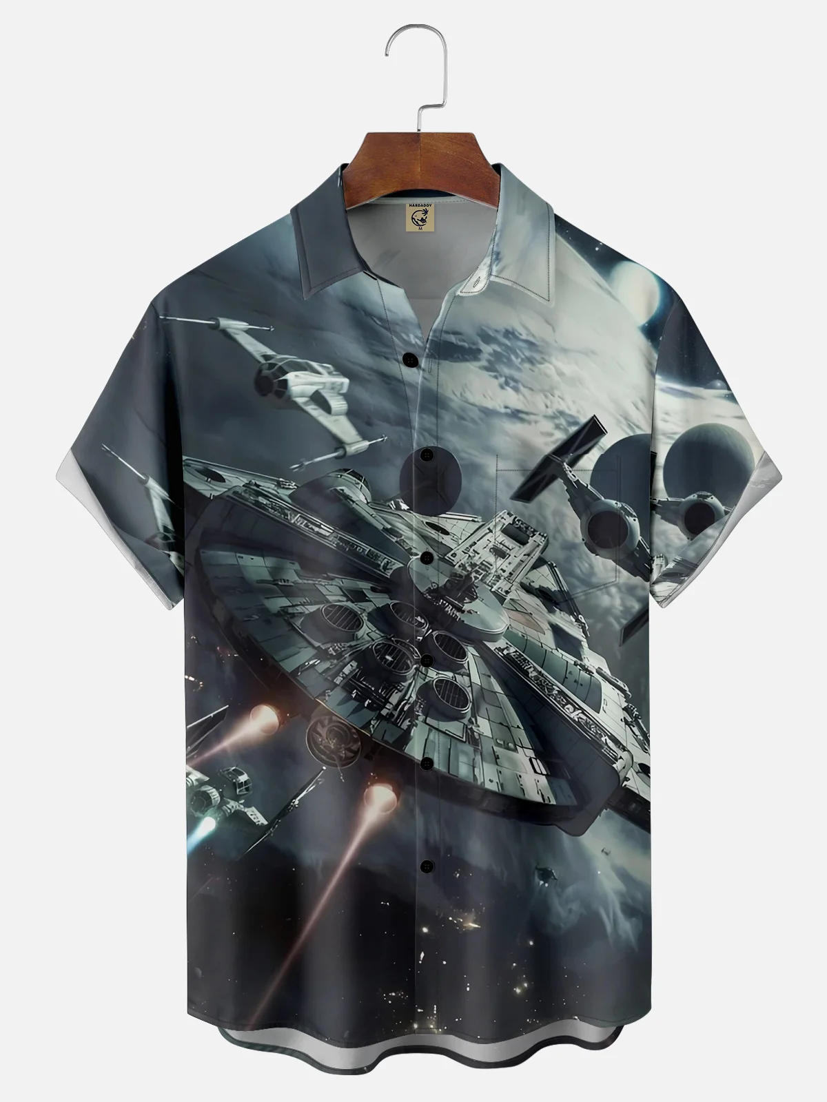 Moisture-wicking Stars Spaceship Universe Planet Chest Pocket Casual Shirt