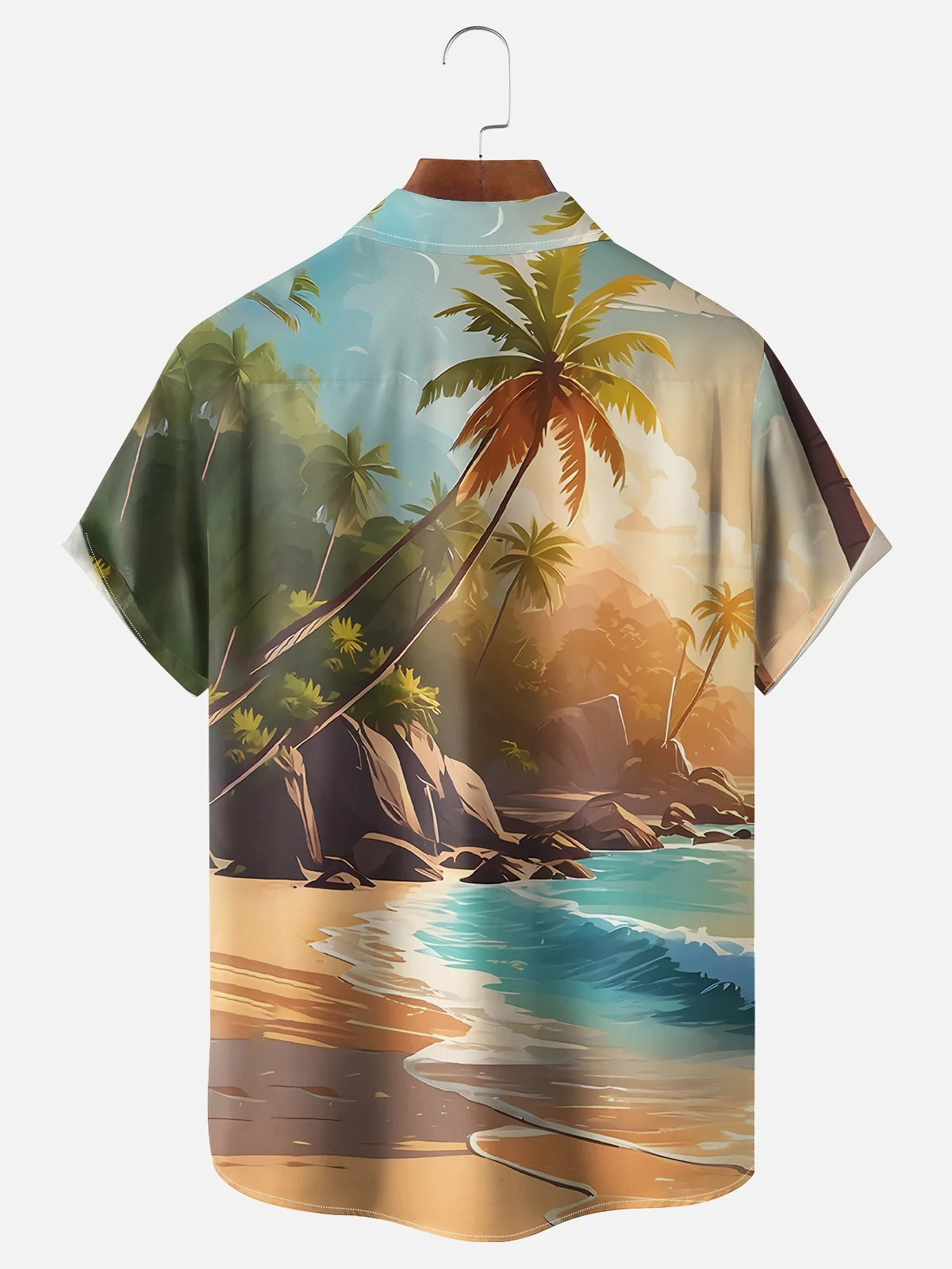 Moisture-wicking Beach Art Flamingo Vacation Print Chest Pocket Hawaiian Shirt