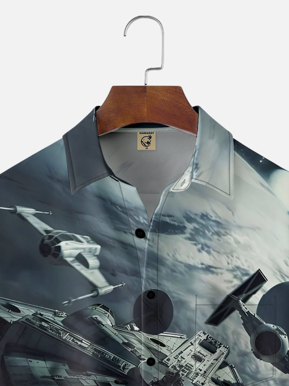 Moisture-wicking Stars Spaceship Universe Planet Chest Pocket Casual Shirt